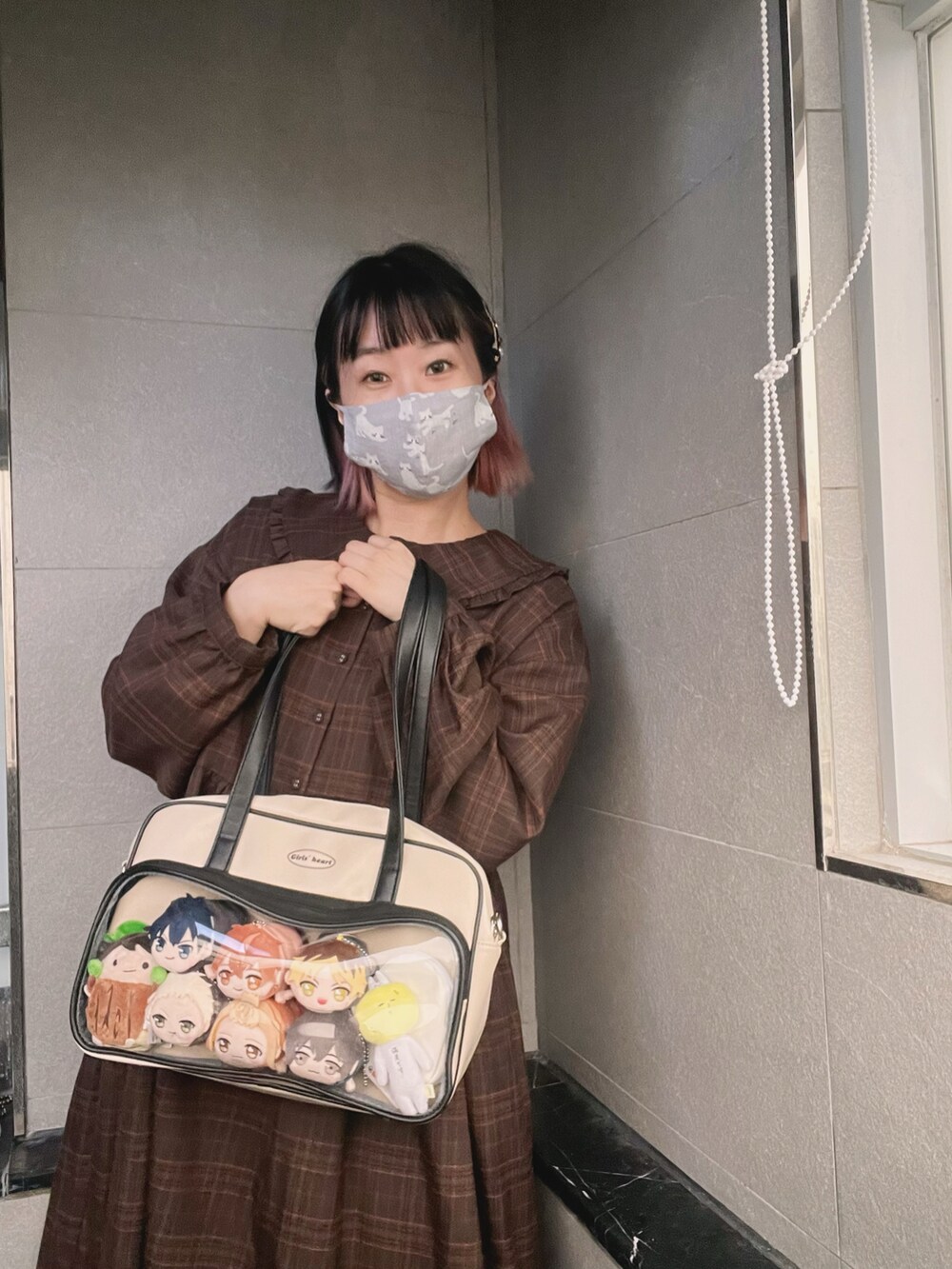「merry jennyのbear刺繍チェックワンピース（ワンピース、ブラウン系）」を使った、Kaiju🐈‍⬛さん（レディース・158cm）の春コーディネートの4枚目の写真
