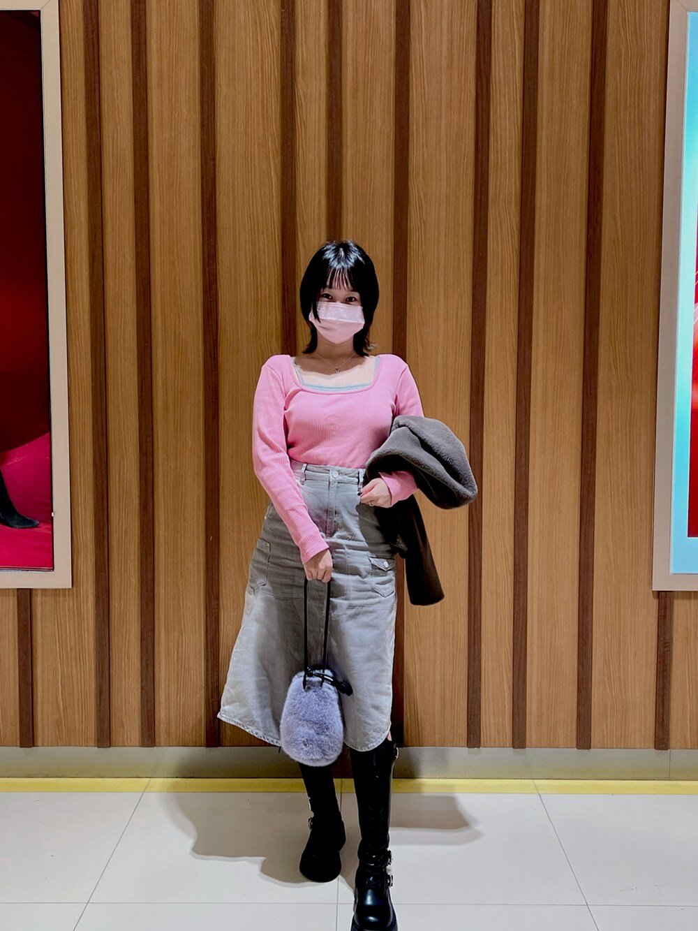 「Gozoのアイテム（デニムスカート、グレー系）」を使った、Kaiju🐈‍⬛さん（レディース・158cm）の冬コーディネートの2枚目の写真