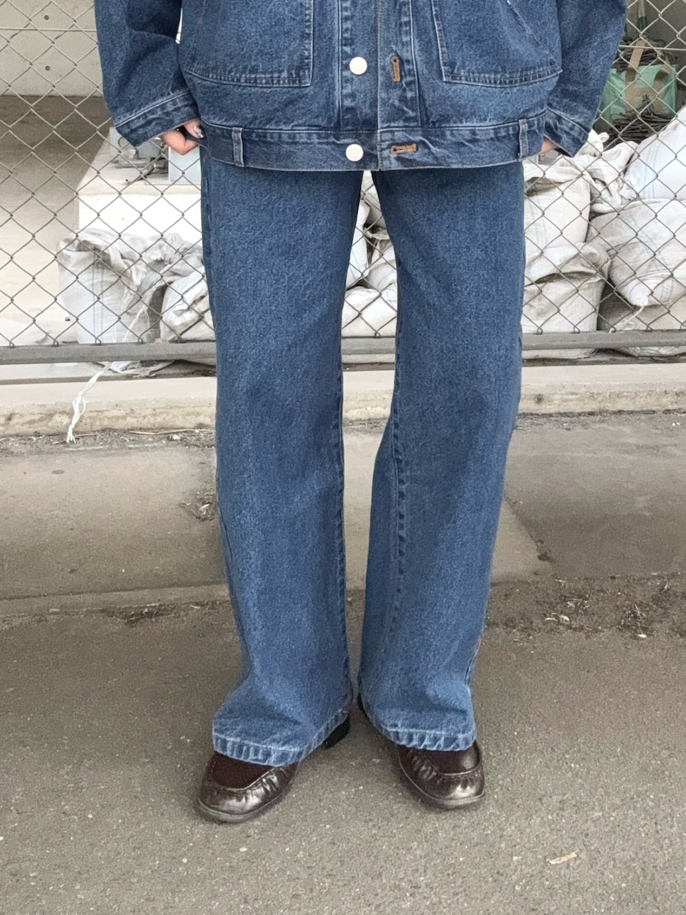 ブルー系のブルゾン、ブルー系のデニムパンツを着用したレディースの冬コーディネートの5枚目の写真