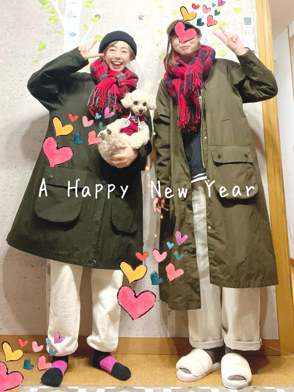 「あけましておめでとうございます!」|「チャコはここにいるよ💗のお参りの時はリュックの中だよ🌸(ペット用キャリーケース、ブラック系)」を使った、chaco♪さん(レディース・157cm)の冬コーディネートの4枚目の写真