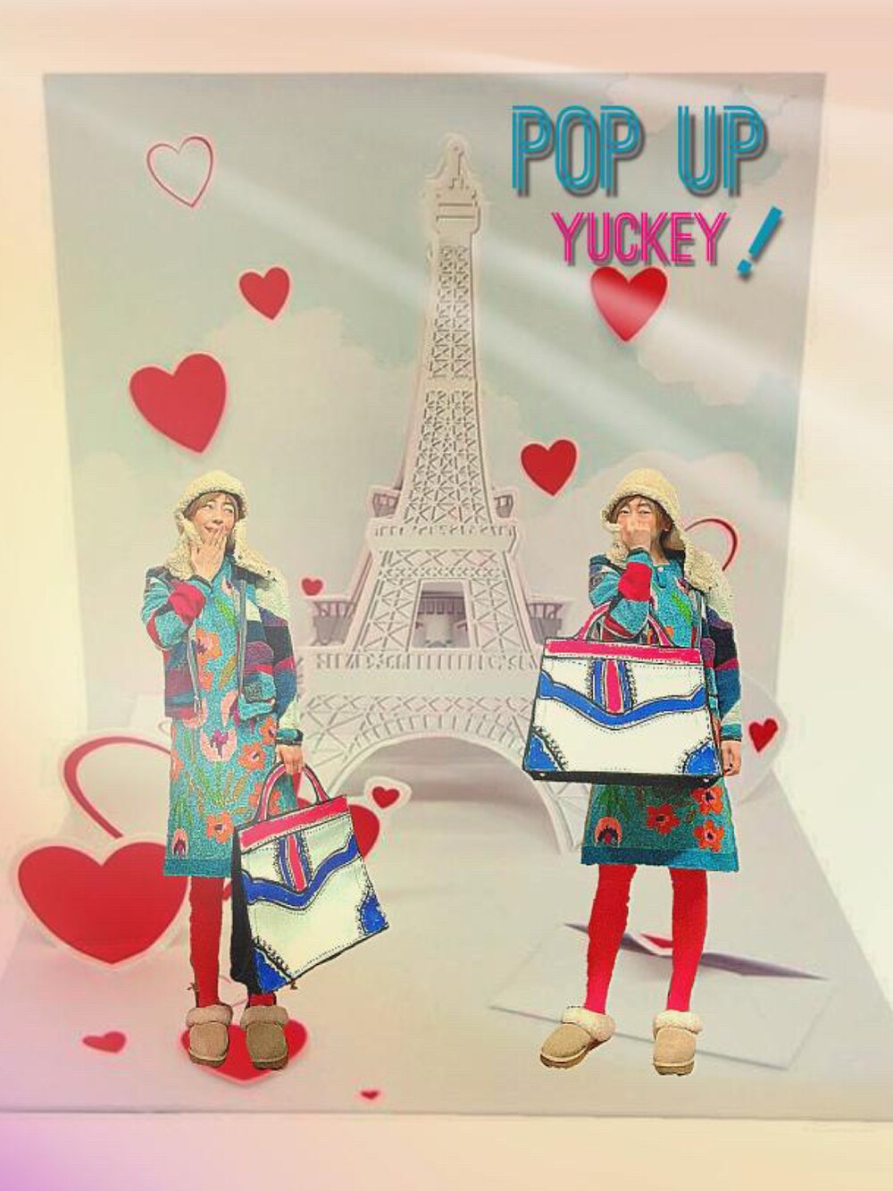 グレー系のその他アウター、レッド系のTシャツ/カットソー、レッド系のスカートを着用したレディースの冬コーディネートの3枚目の写真