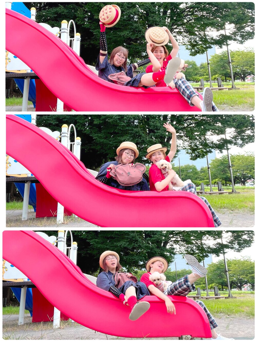 レッド系のハット、レッド系のペットウェア、ピンク系の食器/キッチンを着用したレディースの夏コーディネートの4枚目の写真