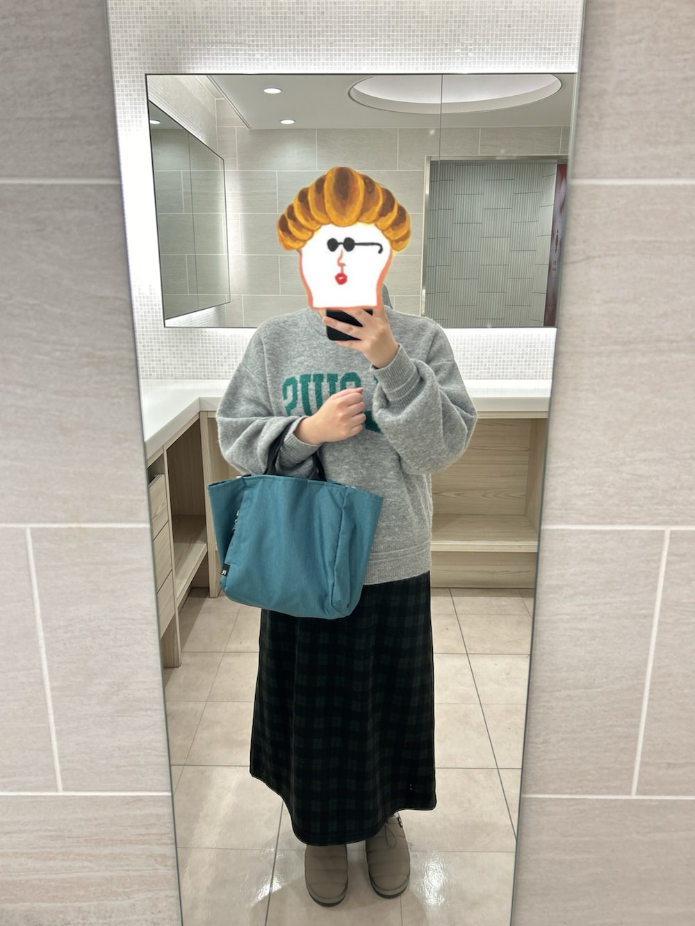 「ootd、outfit、今日のコーデ、coen、ROOTOTE」｜「coenのフラッフィーロゴジャカードニット（WEB限定カラー）（ニット/セーター、グレー系）」を使った、ねあ／Neaさん（レディース・158cm）の冬コーディネートの2枚目の写真