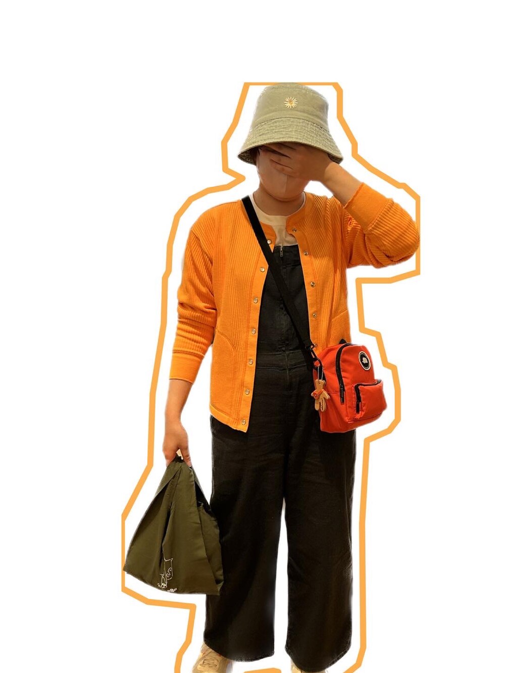「ootd、outfit、fashion、今日のコーデ、coen、Samansa Mos2 blue、H&M」｜「coenのハリヌキワイドリブクルーネックカーディガン（カーディガン/ボレロ、オレンジ系）」を使った、ねあ／Neaさん（レディース・158cm）の春コーディネートの2枚目の写真