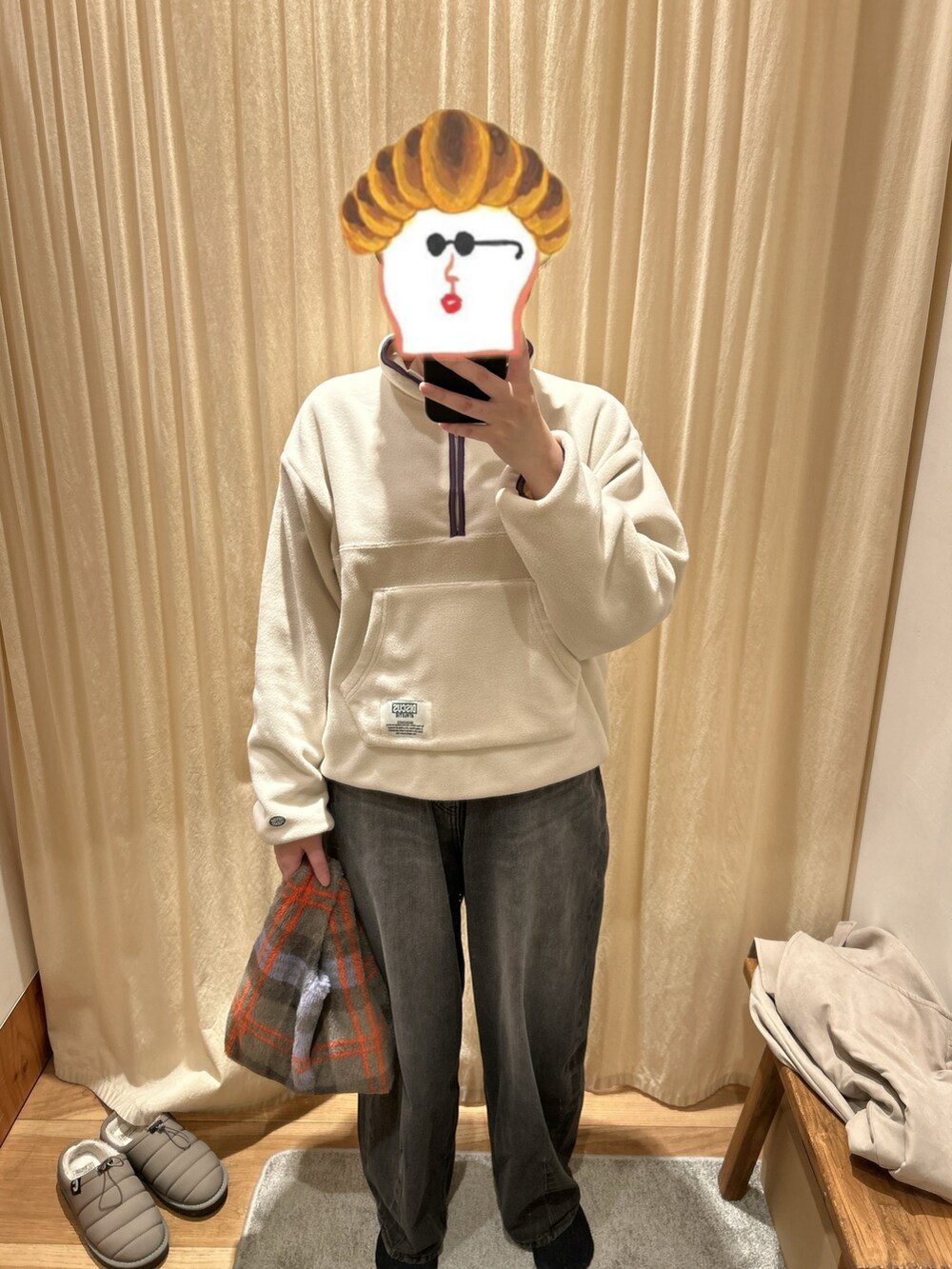 「ootd、outfit、今日のコーデ、discus、ThreeFourTime、coen」｜「DISCUSの2023AW DISCUS/ディスカス 配色パイピング フリース プルオーバー ハーフジップ（スウェット、ホワイト系）」を使った、ねあ／Neaさん（レディース・158cm）の冬コーディネートの2枚目の写真
