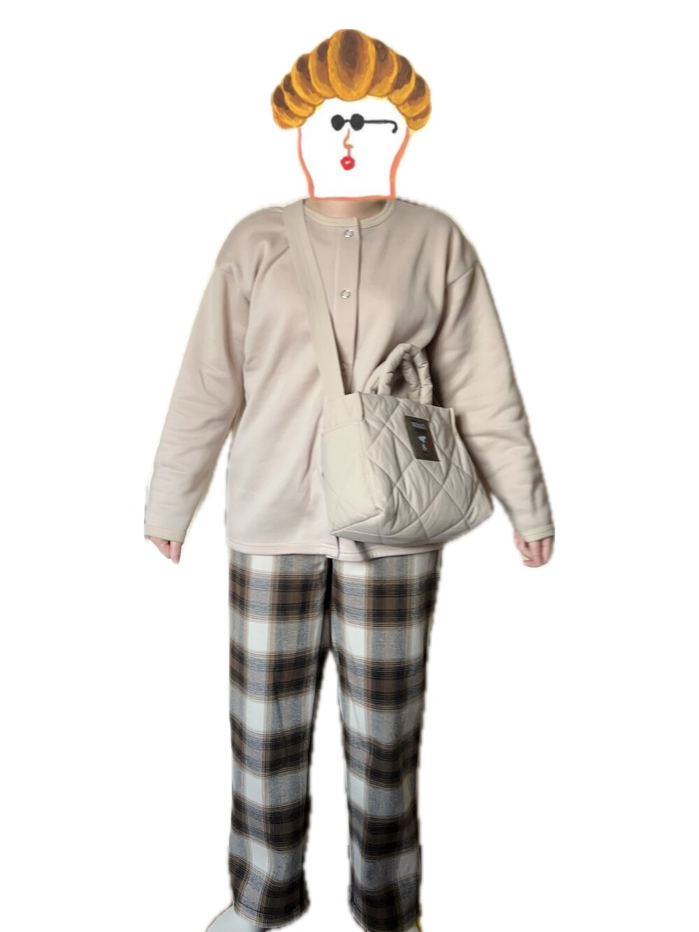 「outfit、Samansa Mos2 blue、ROOTOTE、しまむら、時間差投稿」｜「Samansa Mos2 blueの裏起毛裏毛カットカーディガン（カーディガン/ボレロ、ベージュ系）」を使った、ねあ／Neaさん（レディース・158cm）の冬コーディネートの2枚目の写真