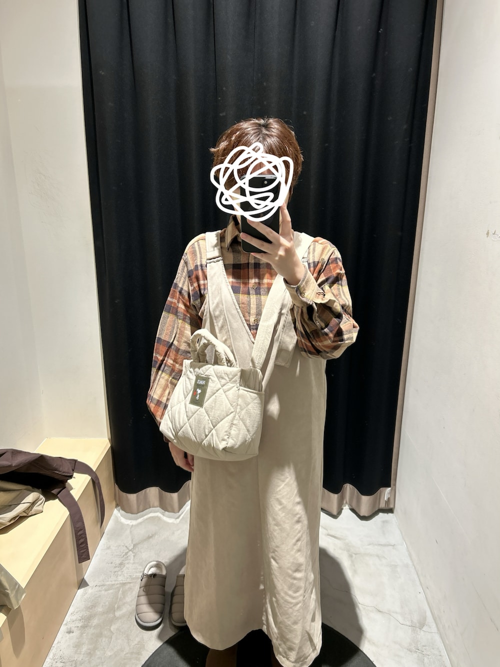 「outfit、coen、ROOTOTE、時間差投稿」｜「coenのTHE ALASKAN(アラスカン）別注ボリュームスリーブネルシャツ（シャツ/ブラウス、ブラウン系）」を使った、ねあ／Neaさん（レディース・158cm）の冬コーディネートの2枚目の写真