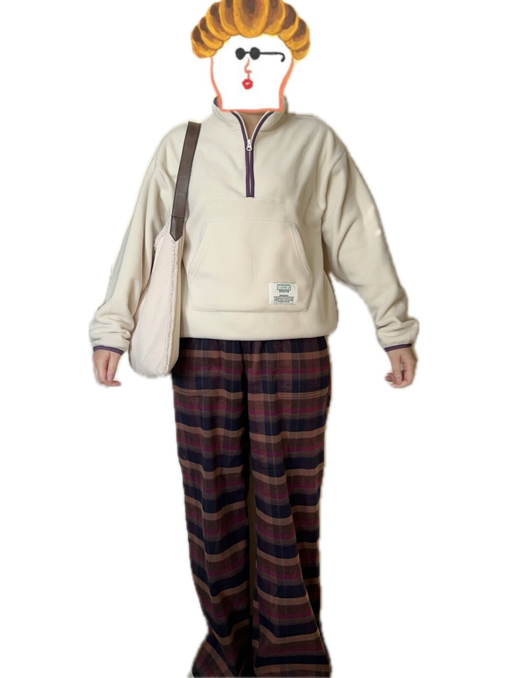 「ootd、outfit、今日のコーデ、coen、discus」｜「DISCUSの2023AW DISCUS/ディスカス 配色パイピング フリース プルオーバー ハーフジップ（スウェット、ホワイト系）」を使った、ねあ／Neaさん（レディース・158cm）の冬コーディネートの2枚目の写真