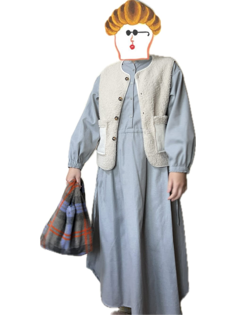 「ootd、outfit、今日のコーデ、Samansa Mos2 blue、ThreeFourTime」｜「Samansa Mos2 blueのサイドリボンシャツワンピース（シャツワンピース、グレー系）」を使った、ねあ／Neaさん（レディース・158cm）の冬コーディネートの2枚目の写真