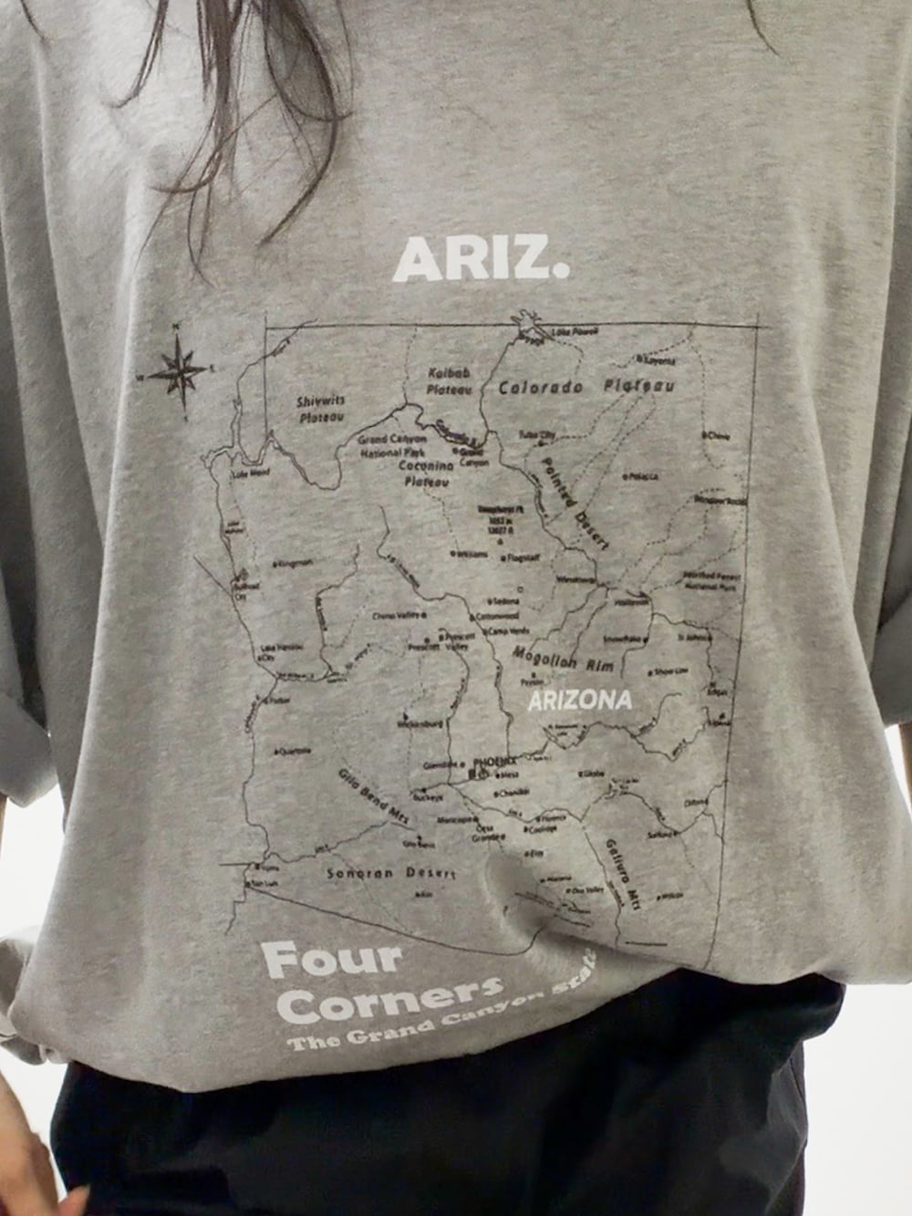 グレー系のTシャツ/カットソー、ブラック系のその他パンツ、ブラック系のバレエシューズを着用したレディースの夏コーディネートの2枚目の写真