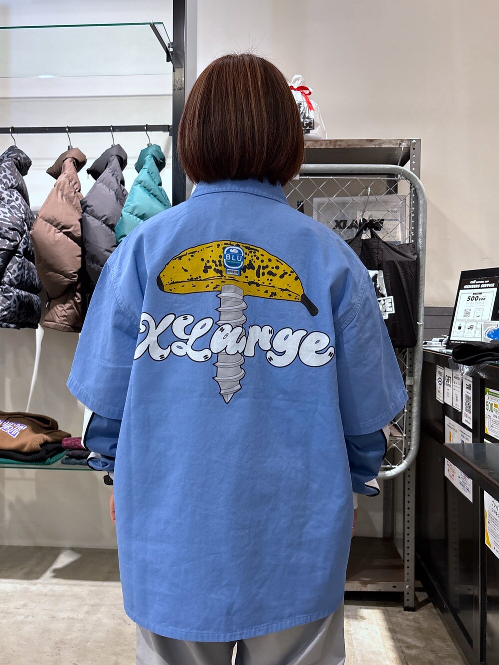 「今日のコーデ、シャツスタイル、春服コーデ、オトナカジュアル、いいね、save、フォローお願いします🤑、おでかけコーデ、XLARGE、ストリート、低身長、低身長コーデ、低身長女子」｜「XLARGEのXLARGE×Blu Boy HALF ZIP S/S WORK SHIRT（シャツ/ブラウス、ブルー系）」を使った、沼田亜樹さん（レディース・156cm）の春コーディネートの5枚目の写真
