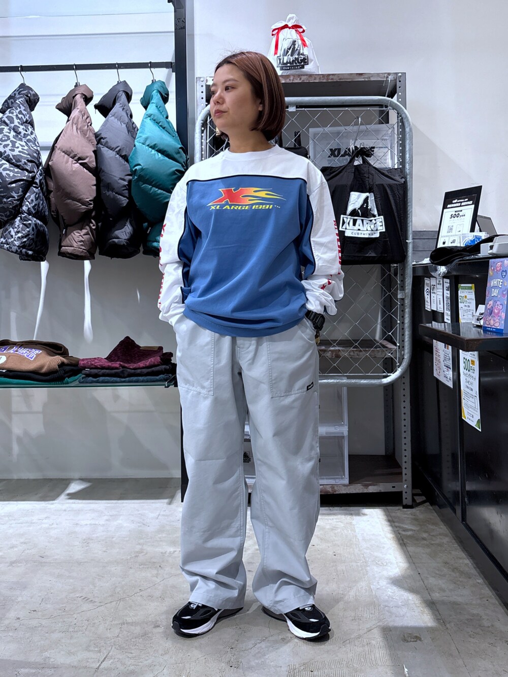 「今日のコーデ、シャツスタイル、春服コーデ、オトナカジュアル、いいね、save、フォローお願いします🤑、おでかけコーデ、XLARGE、ストリート、低身長、低身長コーデ、低身長女子」｜「XLARGEのXLARGE×Blu Boy HALF ZIP S/S WORK SHIRT（シャツ/ブラウス、ブルー系）」を使った、沼田亜樹さん（レディース・156cm）の春コーディネートの3枚目の写真