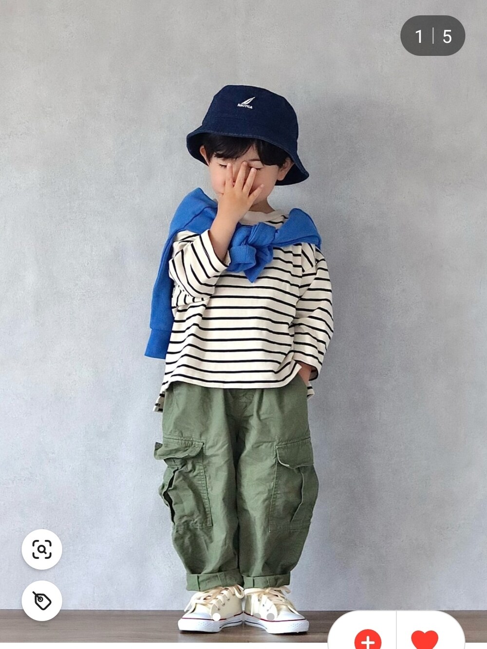 「ベレー帽、ビッグシルエット、ロゴT、モノトーン、バルーンパンツ、チェッカーフラッグ、スリッポン」｜「BREEZEのサーモベレー（ハンチング/ベレー帽、ブラック系）」を使った、まろすけさん（キッズ・90cm）の春コーディネートの3枚目の写真