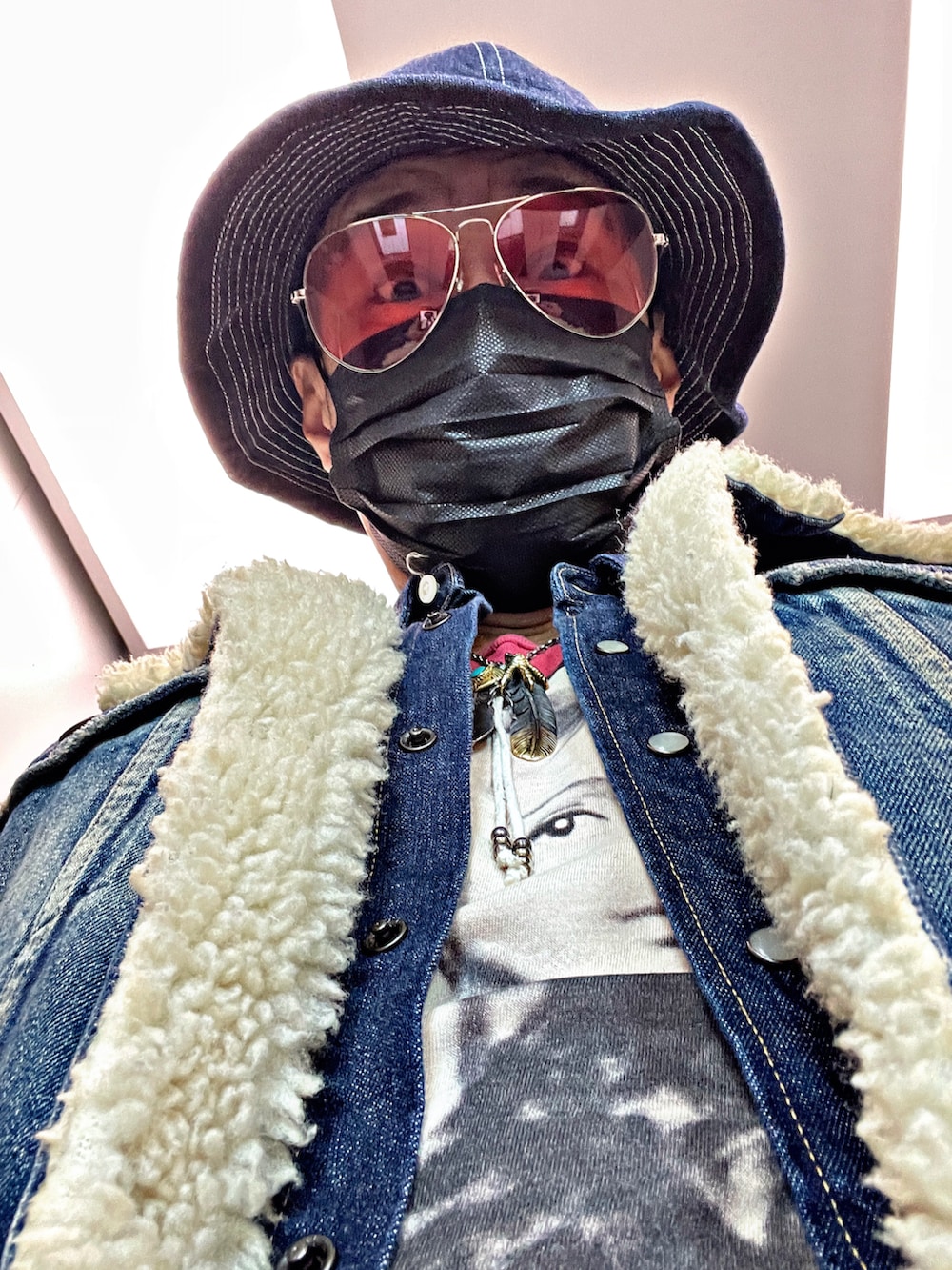 「M-37、ティアドロップサングラス、ナンバーナイン(NUMBER (N)INE)、NUMBER (N)INE、HYSTERIC GLAMOUR、ヒステリックグラマー、ティーエムティー(TMT)、TMT、アメカジ、お洒落さんとつながりたい、おしゃれさんと繋がりたい、今日のコーデ」｜「VINTAGEのアイテム（ハット、ブルー系）」を使った、怠惰ですけれども®︎さん（メンズ・170cm）の冬コーディネートの2枚目の写真