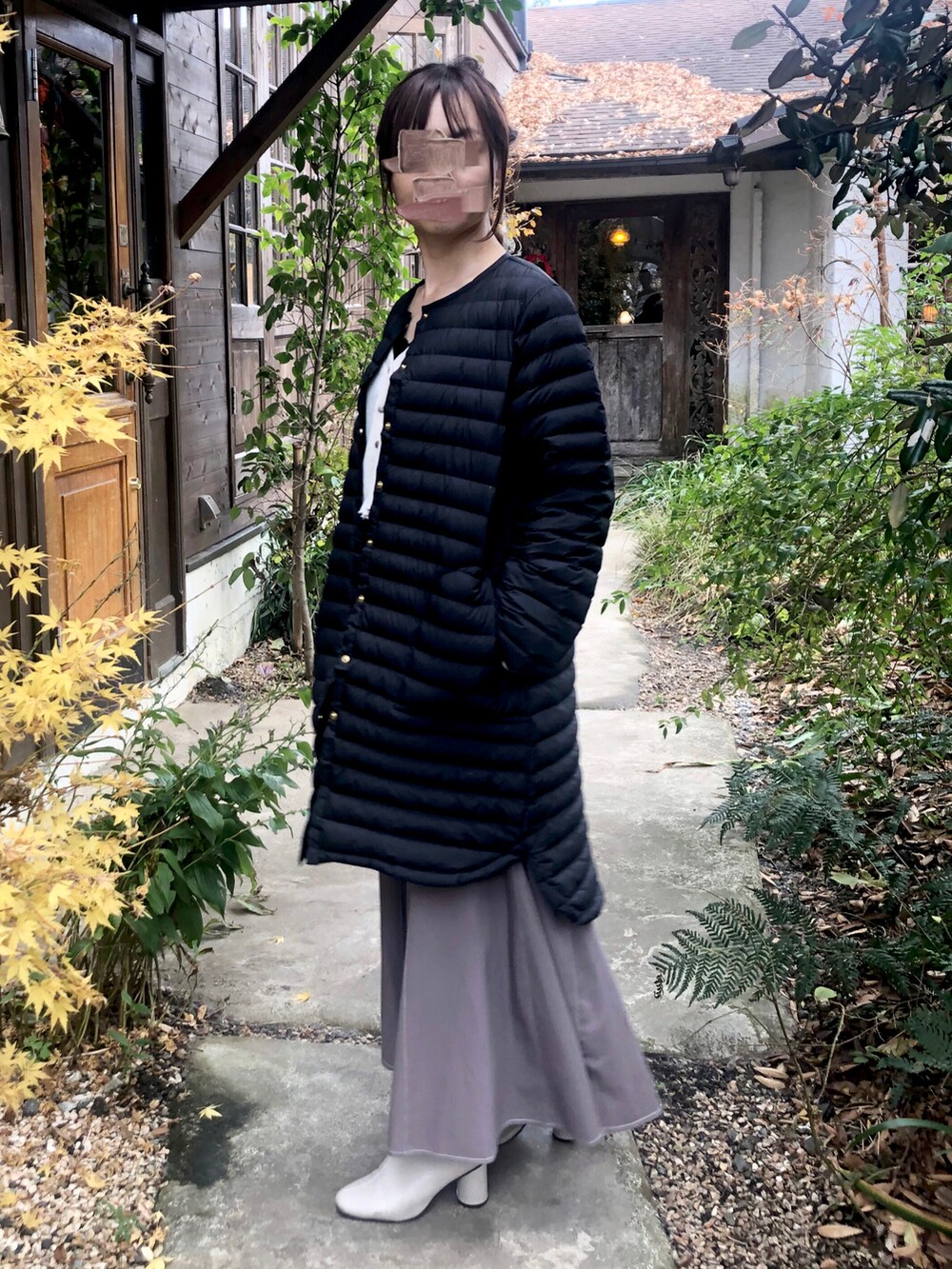 「コート、アウター、ダウン、ダウンコート、冬コーデ、大人カジュアル、ロングダウン、休日スタイル、きれいめカジュアル、Traditional Weatherwear、マーメイドスカート、トラディショナルウェザーウエア、オトナ女子、TWW、UNFIELD」｜「UNFIELDの【UNFIELD 配色ステッチマーメイドスカート】（スカート、ブラウン系）」を使った、syrupさん（レディース・162cm）の冬コーディネートの4枚目の写真