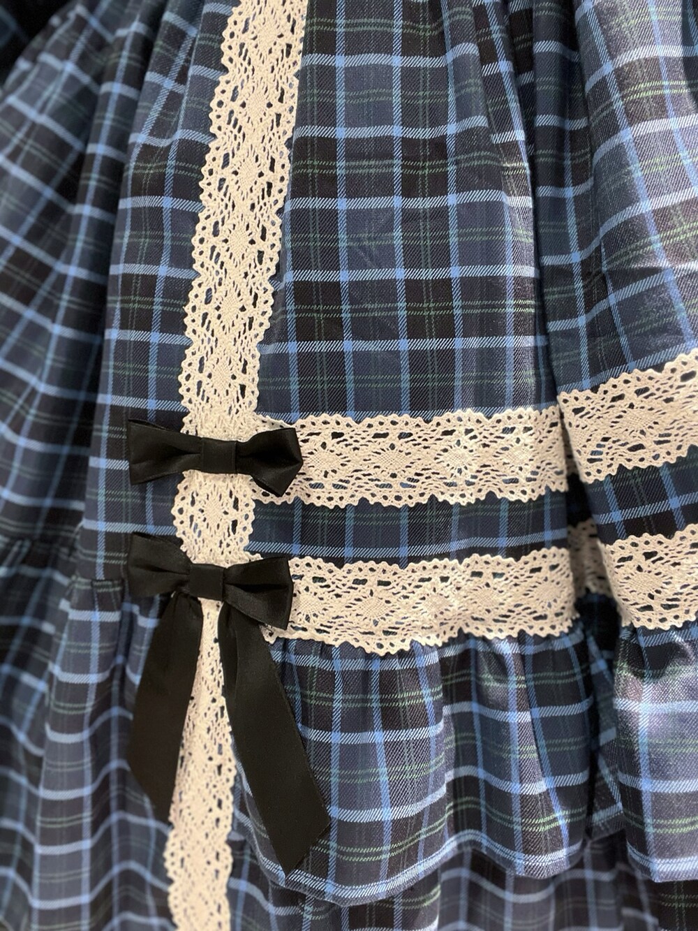 「axes femme kawaii、チェック、ブルー、ロリータ、低身長、お出かけコーデ、日常に魔法を」｜「axes femme kawaiiのタータンチェックベレー帽（ハンチング/ベレー帽、ブルー系）」を使った、ぁゅゅさん（レディース・154cm）の秋コーディネートの5枚目の写真