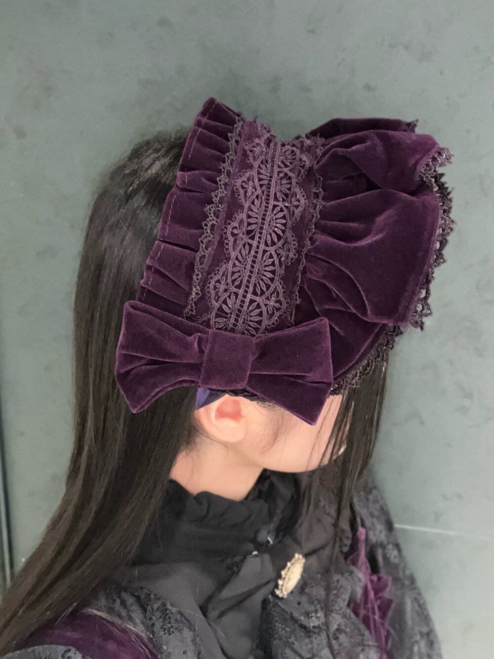 「axes femme、axes femme kawaii、低身長、パープル、ダークカラー、ベルベット、ロリータ」｜「axes femme kawaiiのベルベットドールジャンスカ（ワンピース、パープル系）」を使った、ぁゅゅさん（レディース・154cm）の秋コーディネートの6枚目の写真