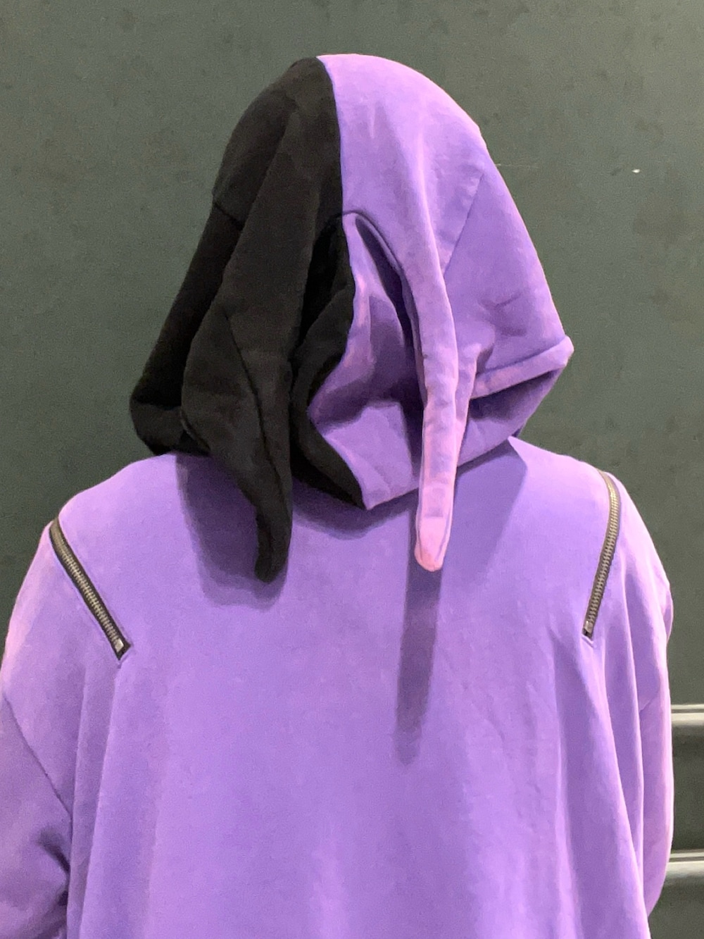 パープル系のパーカー、パープル系のTシャツ/カットソー、ブラック系のその他パンツを着用したレディースの秋コーディネートの9枚目の写真