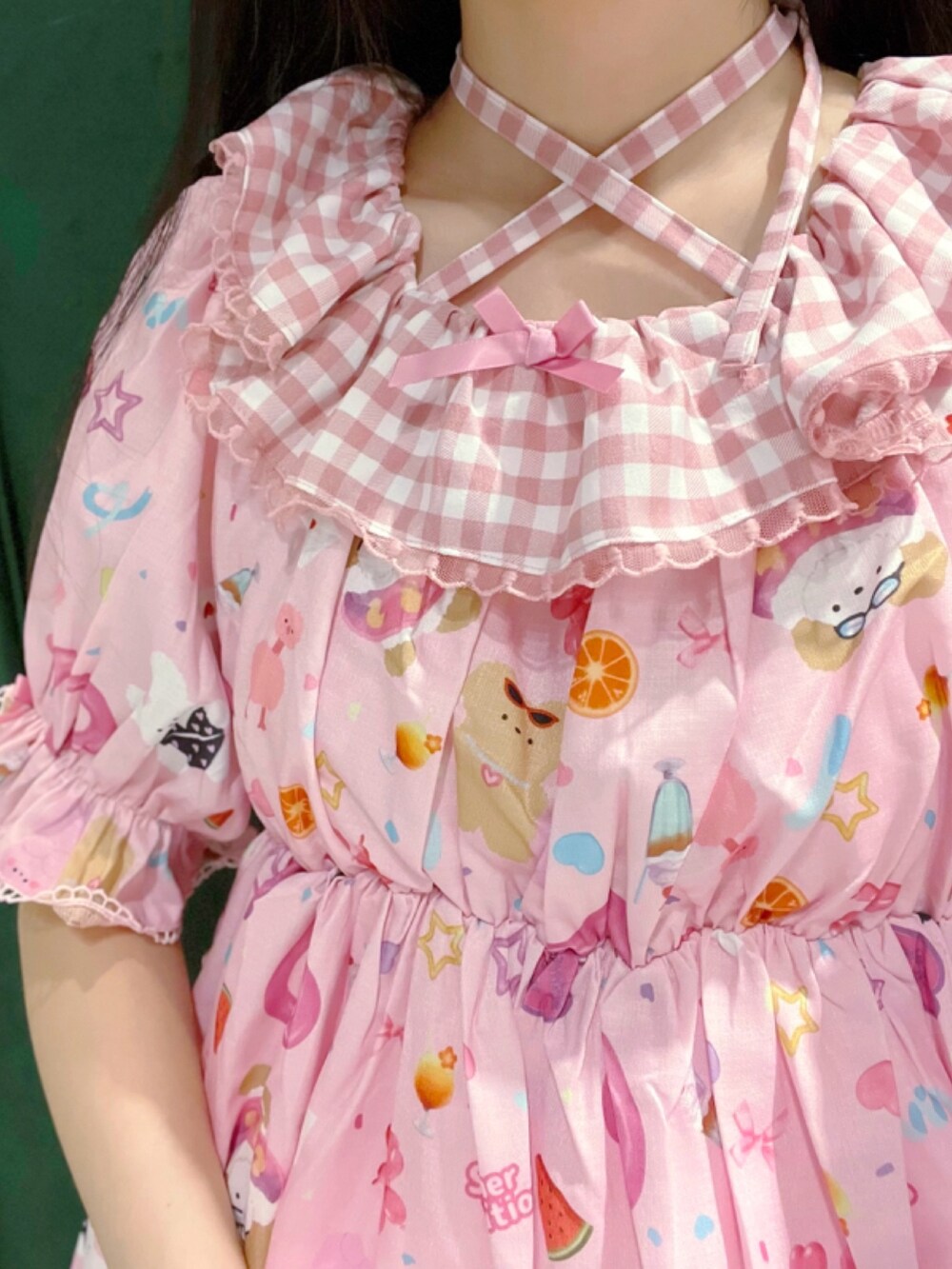 「axes femme、axes femme kawaii、ピンク、ガーリー、低身長」｜「axes femme kawaiiのハッピーバカンス柄ワンピース（ワンピース、ピンク系）」を使った、ぁゅゅさん（レディース・154cm）の冬コーディネートの5枚目の写真