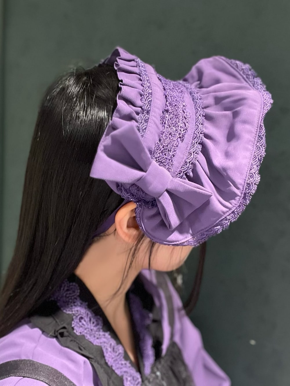 「Chalmiere、和ロリ、和装、和装コーデ、和風、狐、パープル、パープルコーデ、パープル×黒、ボンネット、ロリータ、ロリータファッション、低身長」｜「Chalmiereのハーフボンネ（カチューシャ、パープル系）」を使った、ぁゅゅさん（レディース・154cm）の夏コーディネートの5枚目の写真