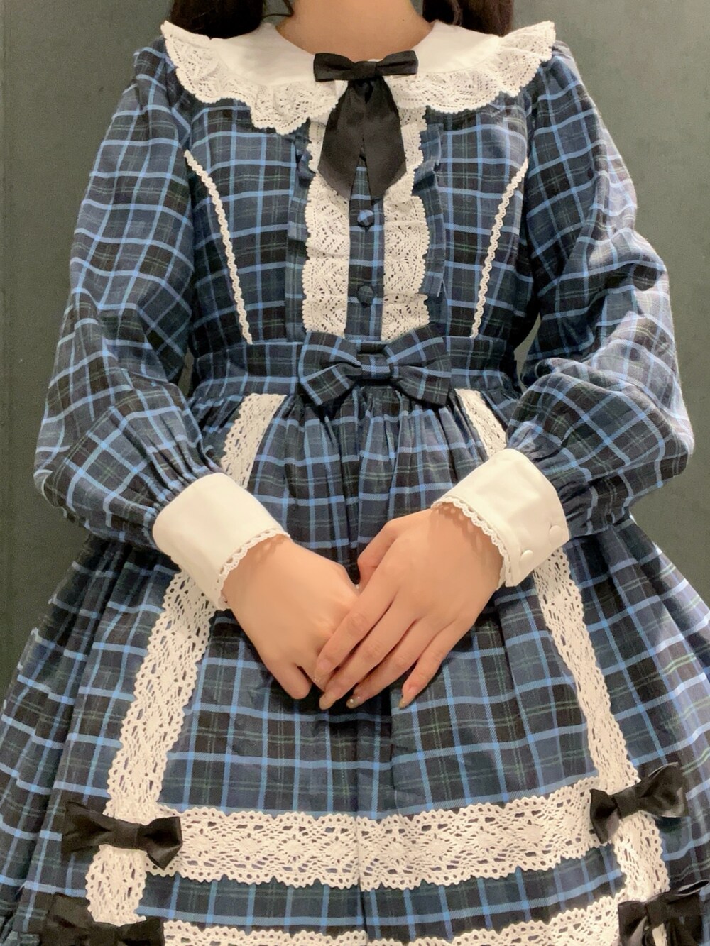 「axes femme kawaii、チェック、ブルー、ロリータ、低身長、お出かけコーデ、日常に魔法を」｜「axes femme kawaiiのタータンチェックベレー帽（ハンチング/ベレー帽、ブルー系）」を使った、ぁゅゅさん（レディース・154cm）の秋コーディネートの3枚目の写真