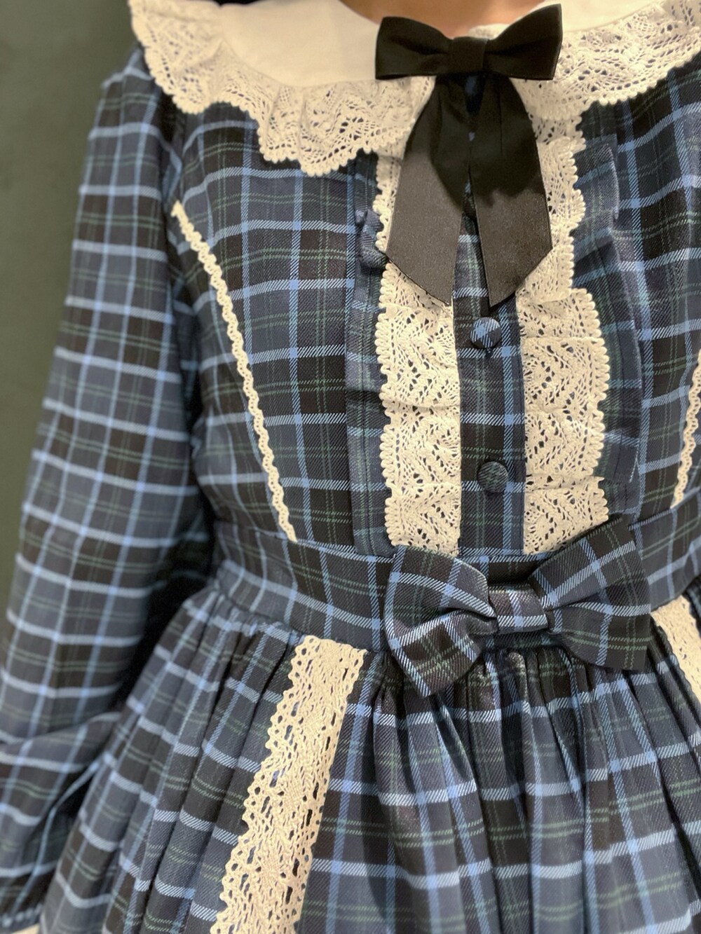 「axes femme kawaii、チェック、ブルー、ロリータ、低身長、お出かけコーデ、日常に魔法を」｜「axes femme kawaiiのタータンチェックベレー帽（ハンチング/ベレー帽、ブルー系）」を使った、ぁゅゅさん（レディース・154cm）の秋コーディネートの4枚目の写真