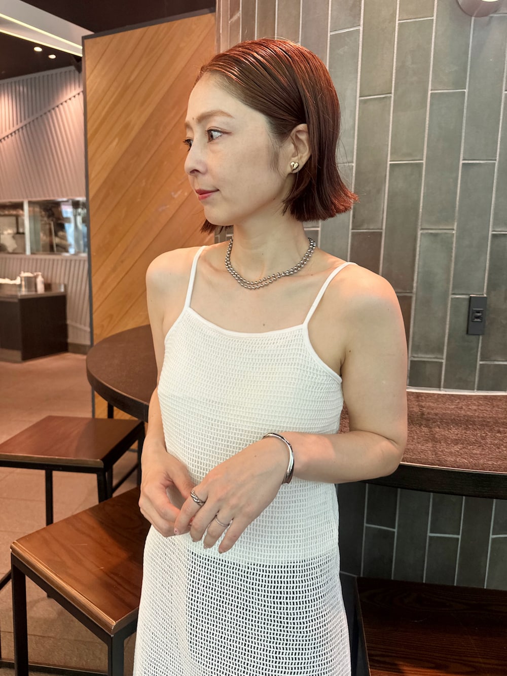 「PR、gavo、ボールチェーン、ネックレス、シルバーアクセサリー」｜「gavoのアイテム（ネックレス、シルバー系）」を使った、mikiviciousさん（レディース・162cm）の夏コーディネートの3枚目の写真