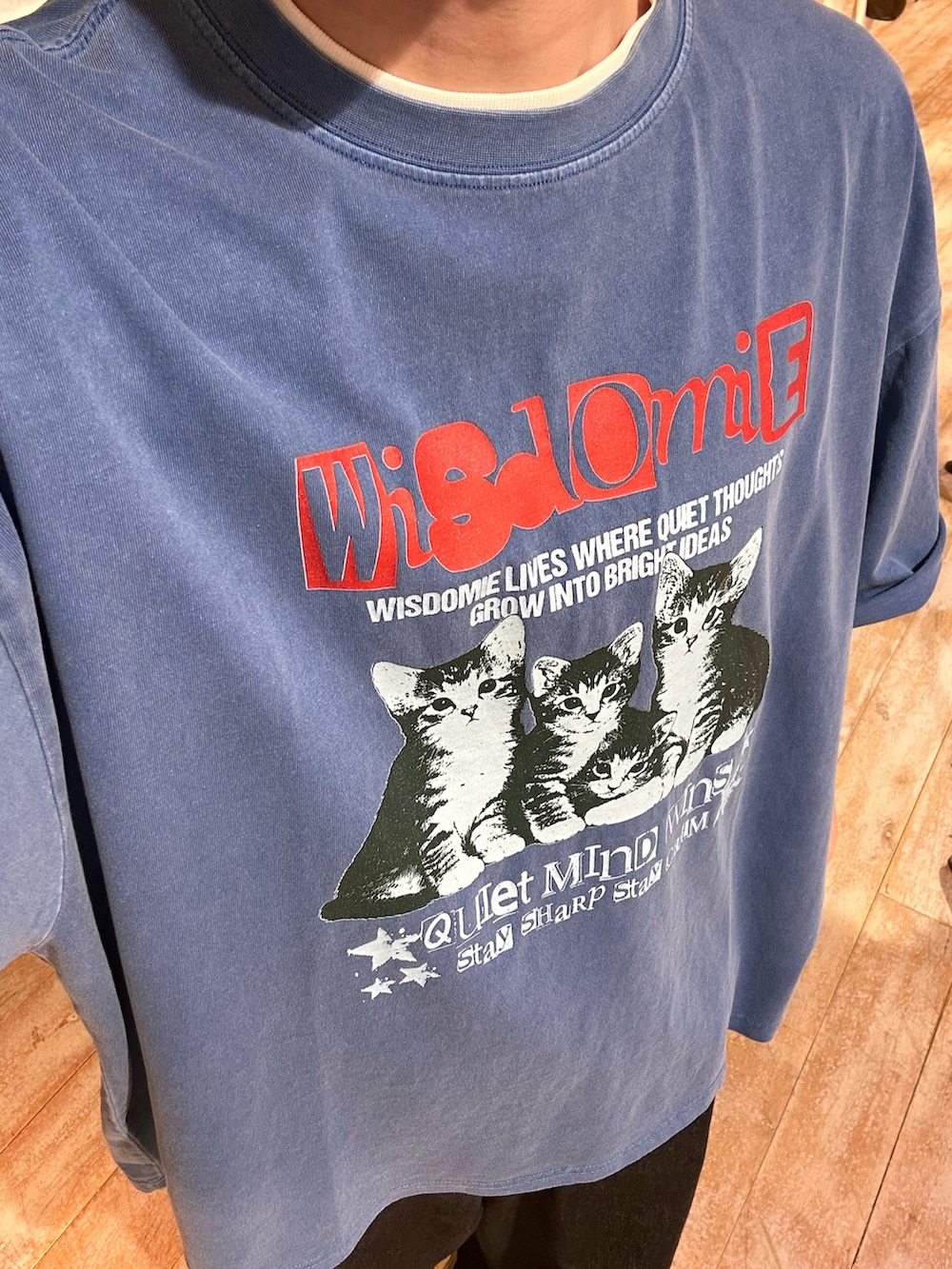 ブルー系のTシャツ/カットソー、ブルー系のデニムパンツを着用したメンズの春コーディネートの4枚目の写真