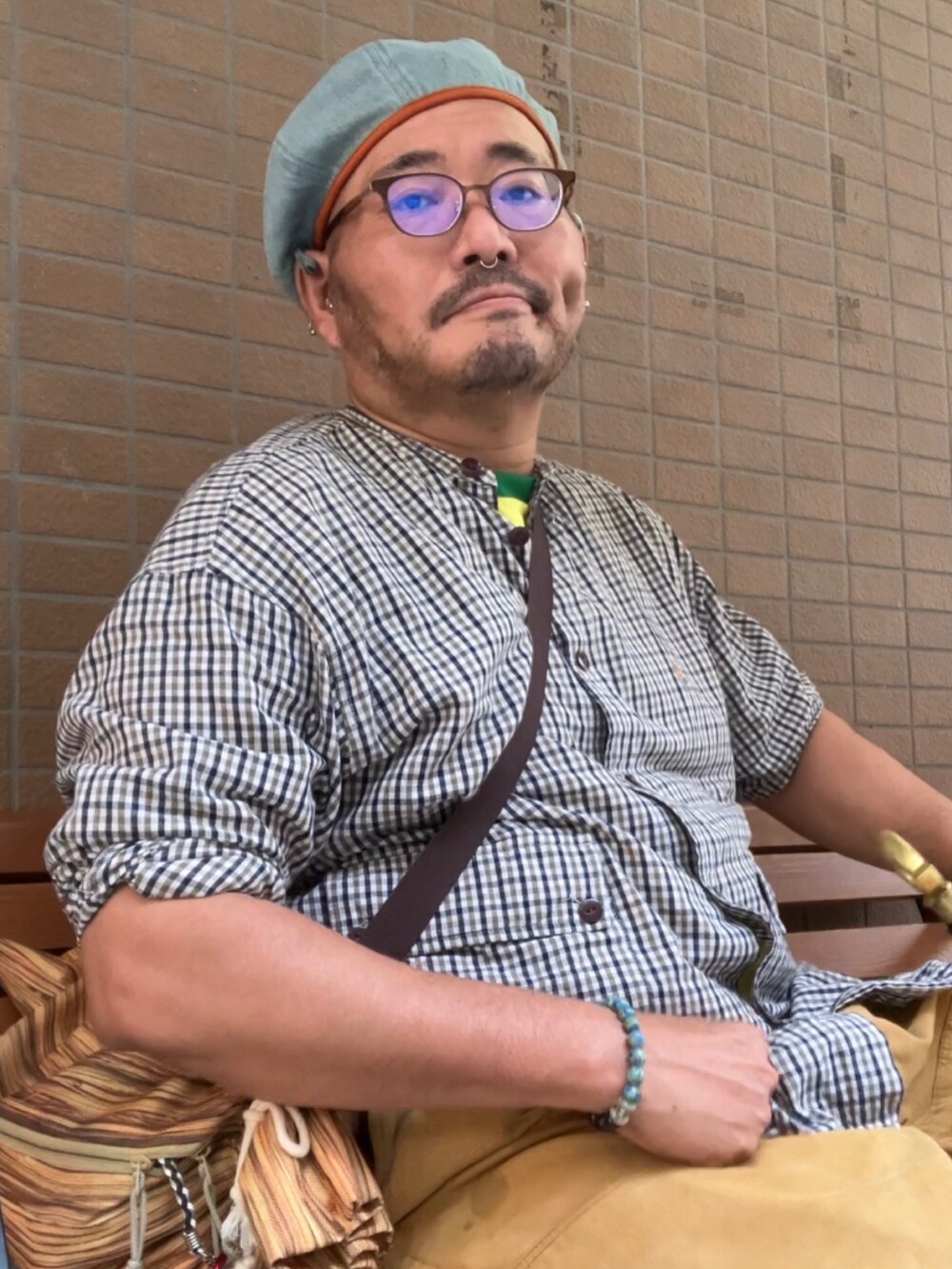 「おじコーデ、オジかわ、デブでもオシャレ、デブですがなにか？、秋服まるっと大公開、初秋コーデ」｜「TITICACAのアイテム（ハンチング/ベレー帽、ブルー系）」を使った、メルヘン翁さん（メンズ・178cm）の秋コーディネートの4枚目の写真
