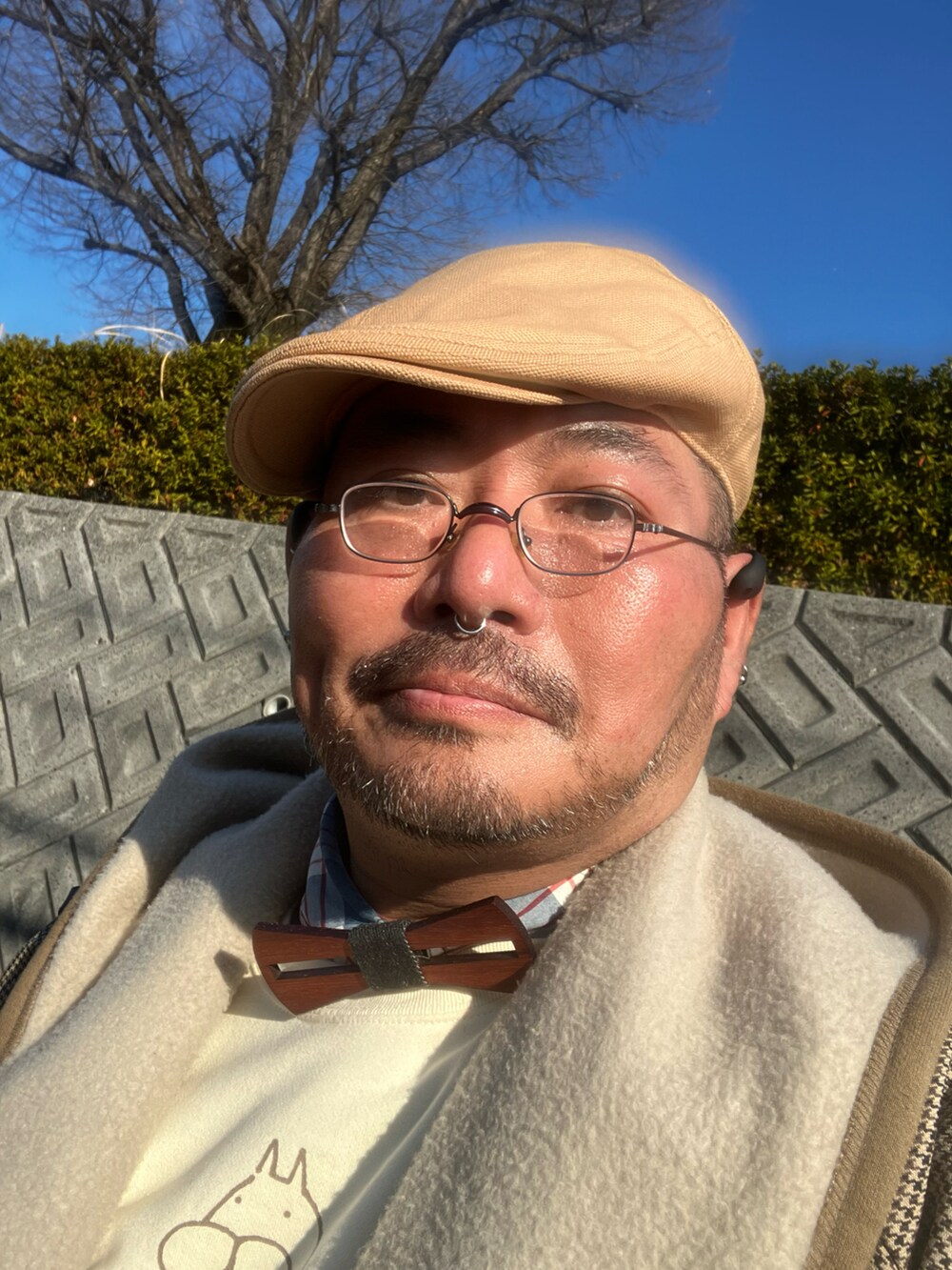 「おじコーデ、デブでもオシャレ、デブですがなにか？、デブ」｜「CUNEのアイテム（ハンチング/ベレー帽、ベージュ系）」を使った、メルヘン翁さん（メンズ・178cm）の冬コーディネートの5枚目の写真