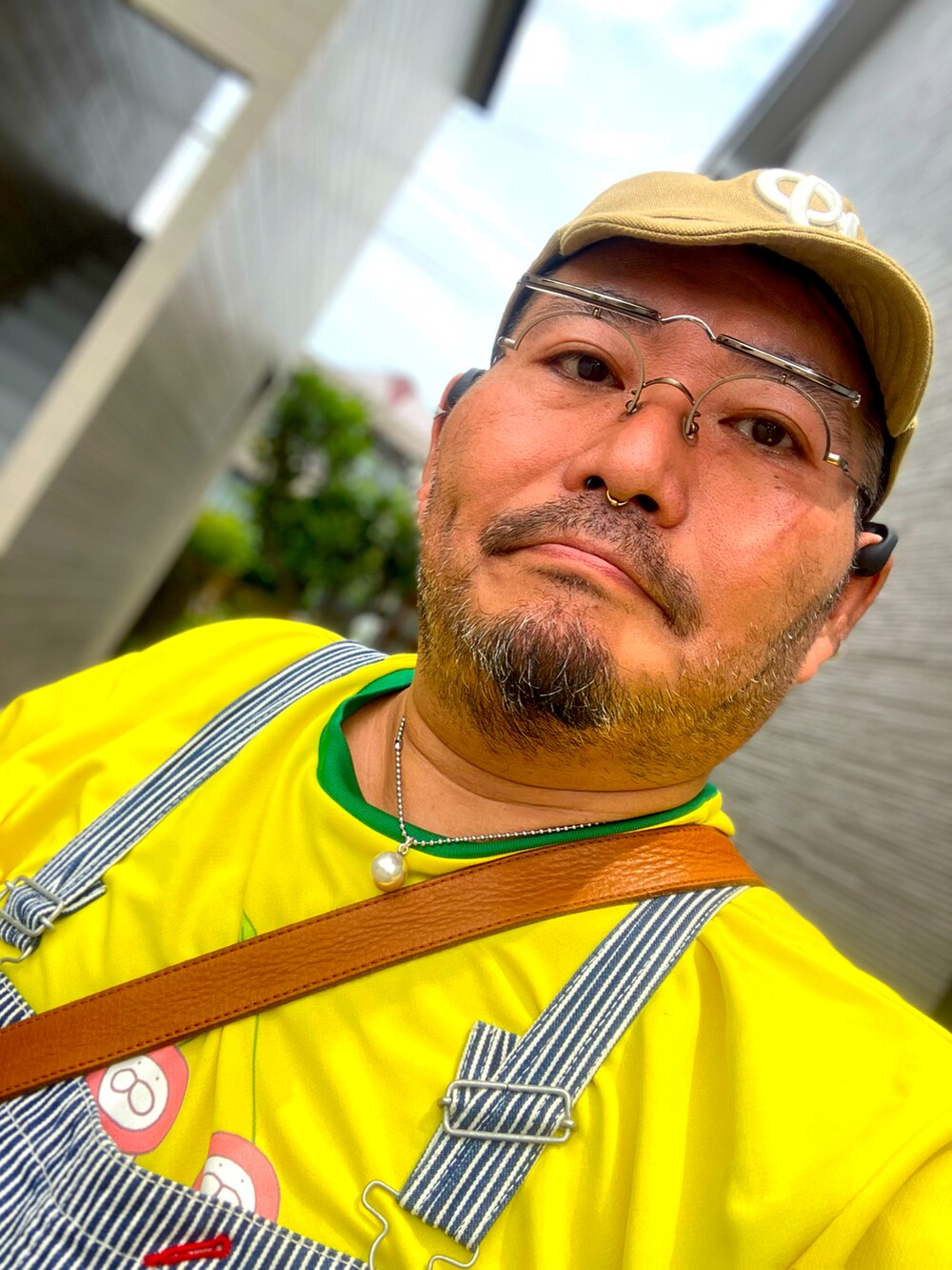 「オーバーオール、でぶ、デブですがなにか？、メガネおやじ」｜「CUNEのアイテム（サロペット/オーバーオール、その他）」を使った、メルヘン翁さん（メンズ・178cm）の夏コーディネートの5枚目の写真