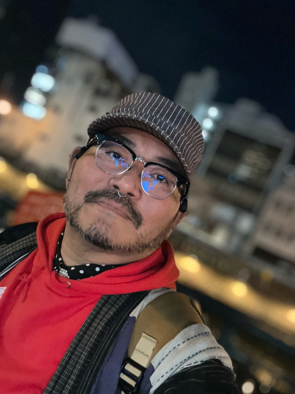 「重ね着コーデ、野良着、メガネおじさん、デブでもオシャレ、デブですがなにか？、杖」｜「CUNEのアイテム（サロペット/オーバーオール、その他）」を使った、メルヘン翁さん（メンズ・178cm）の冬コーディネートの4枚目の写真