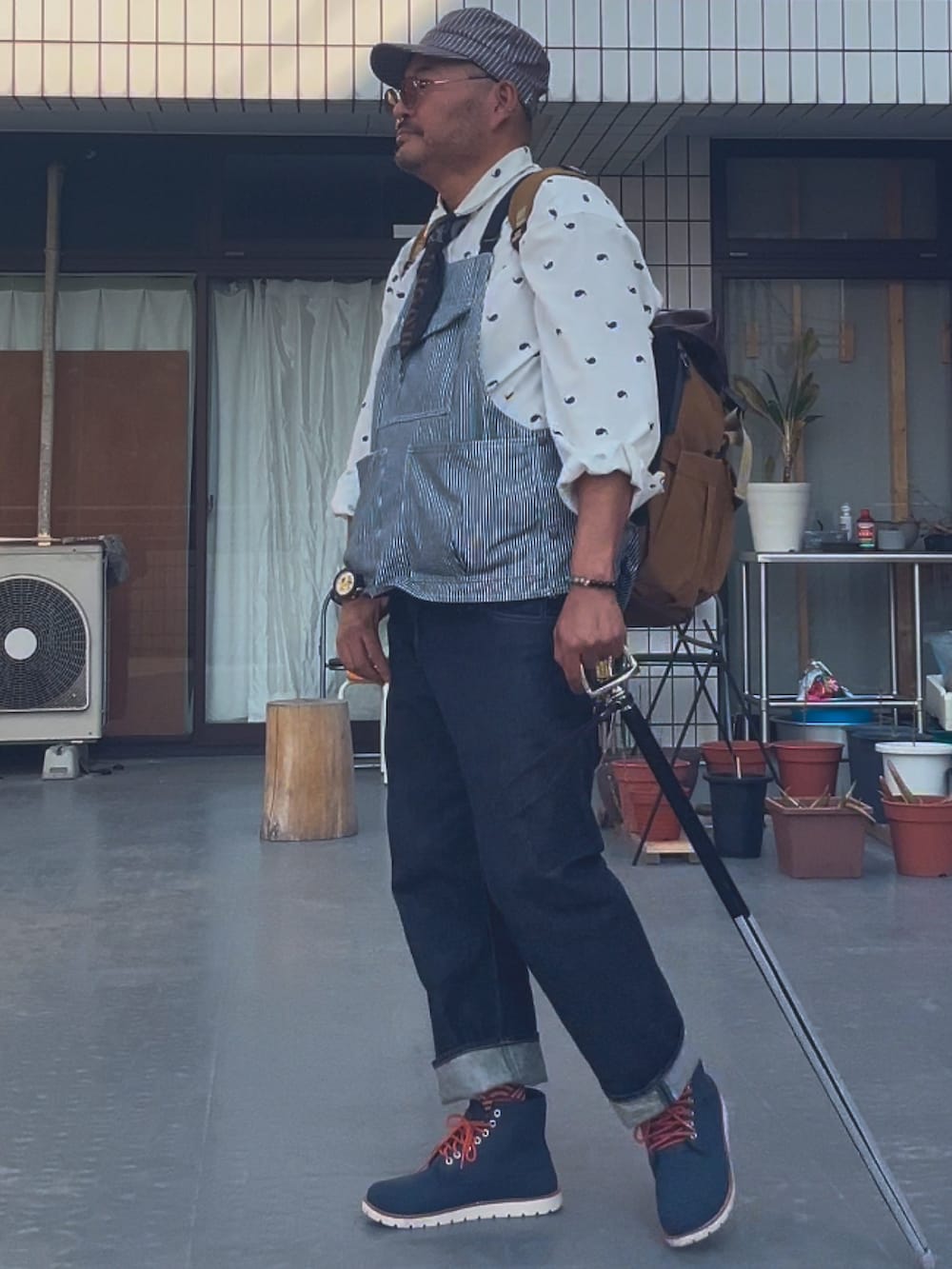 「春夏コーデ、おじさん、デブでもオシャレ、デブですがなにか？、メガネおやじ、杖」｜「木梨サイクルのアイテム（キャップ、その他）」を使った、メルヘン翁さん（メンズ・178cm）の春コーディネートの2枚目の写真