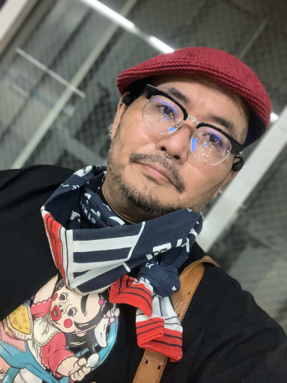 「初夏コーデ、おじさん、でぶ、デブでもオシャレ、デブですがなにか？、めがね × ベレー、和風ミックス」｜「ノンブランドコーデですのアイテム（その他、その他）」を使った、メルヘン翁さん（メンズ・178cm）の春コーディネートの5枚目の写真
