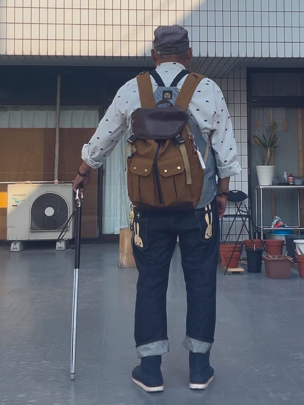「春夏コーデ、おじさん、デブでもオシャレ、デブですがなにか？、メガネおやじ、杖」｜「木梨サイクルのアイテム（キャップ、その他）」を使った、メルヘン翁さん（メンズ・178cm）の春コーディネートの3枚目の写真