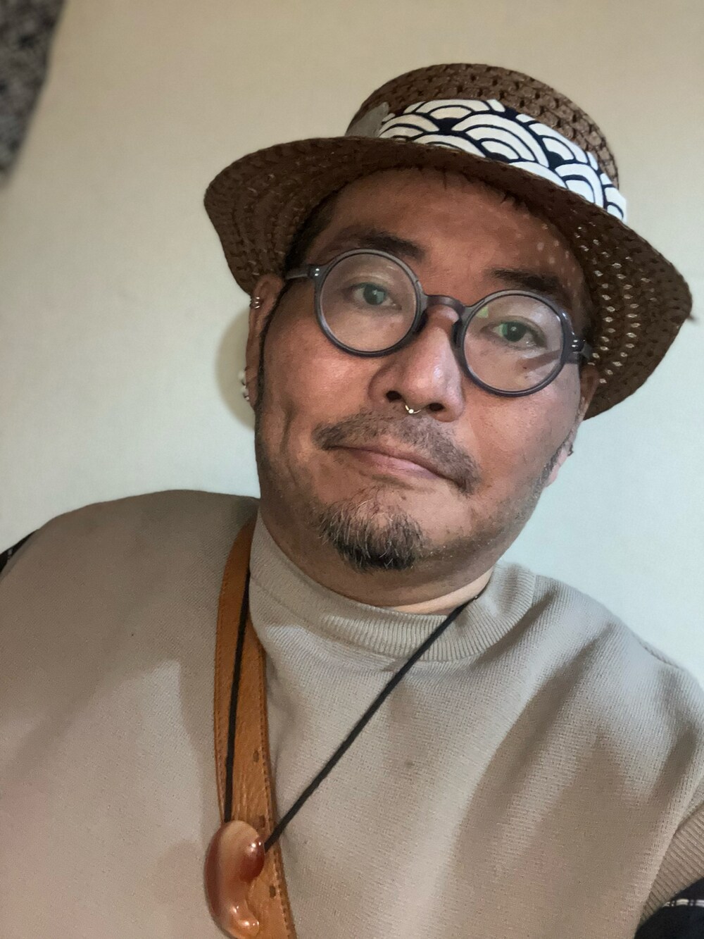 「春夏コーデ、メンズコーデ、デブでもオシャレ、デブですがなにか？、メガネおやじ、和風ミックス」｜「甚平のパンツのアイテム（その他パンツ、ブルー系）」を使った、メルヘン翁さん（メンズ・178cm）の春コーディネートの5枚目の写真