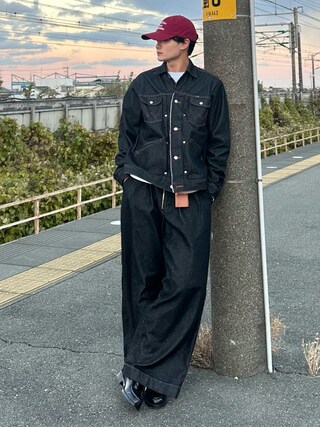 CamphorWood × Wrangler ブラック パンツのみ CamphorWood × Wrangler 】front zip wide baggy broken denim