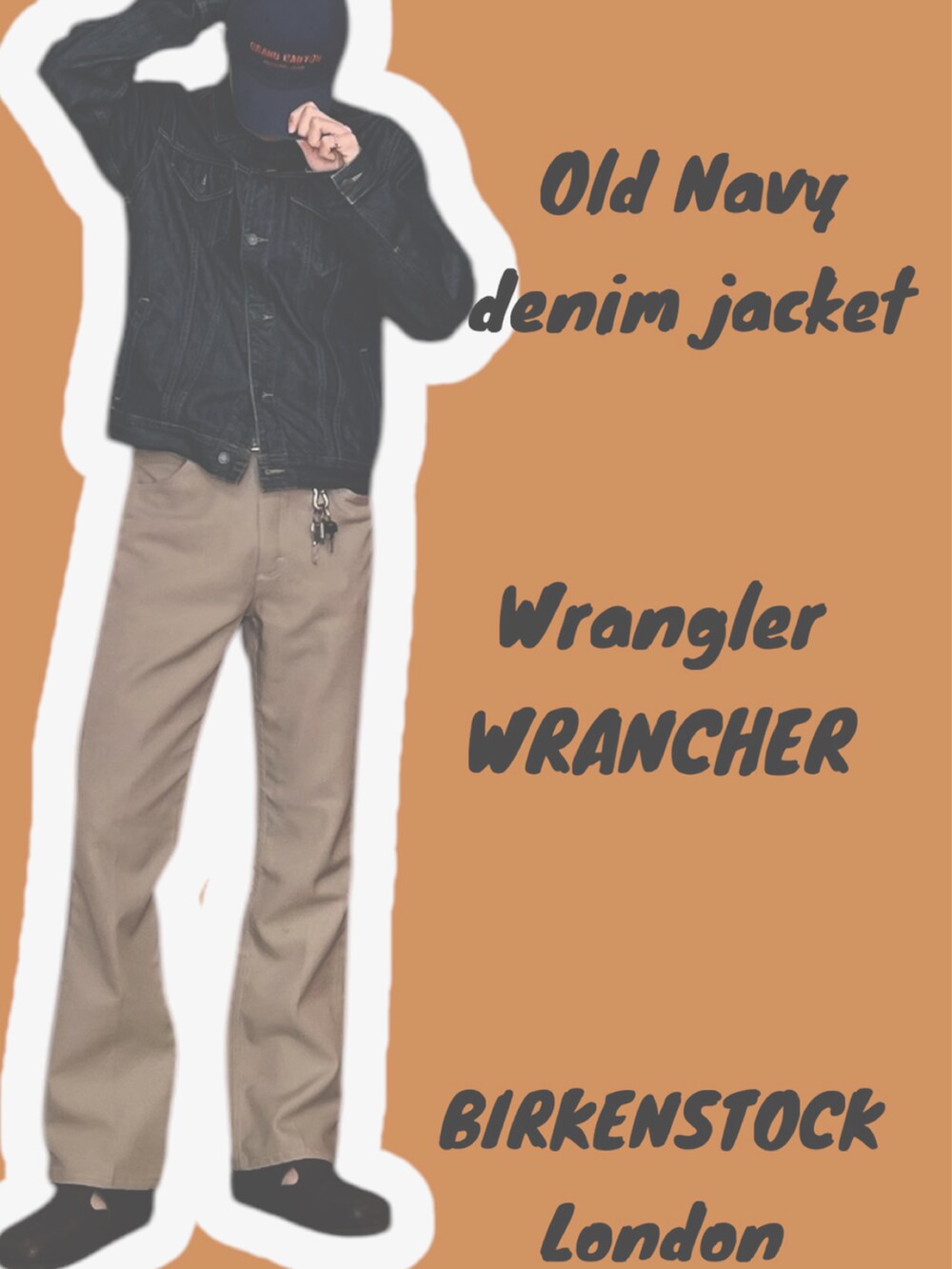 ブルー系のデニムジャケット、ベージュ系のパンツ、ブラウン系のサンダルを着用したメンズの冬コーディネートの3枚目の写真