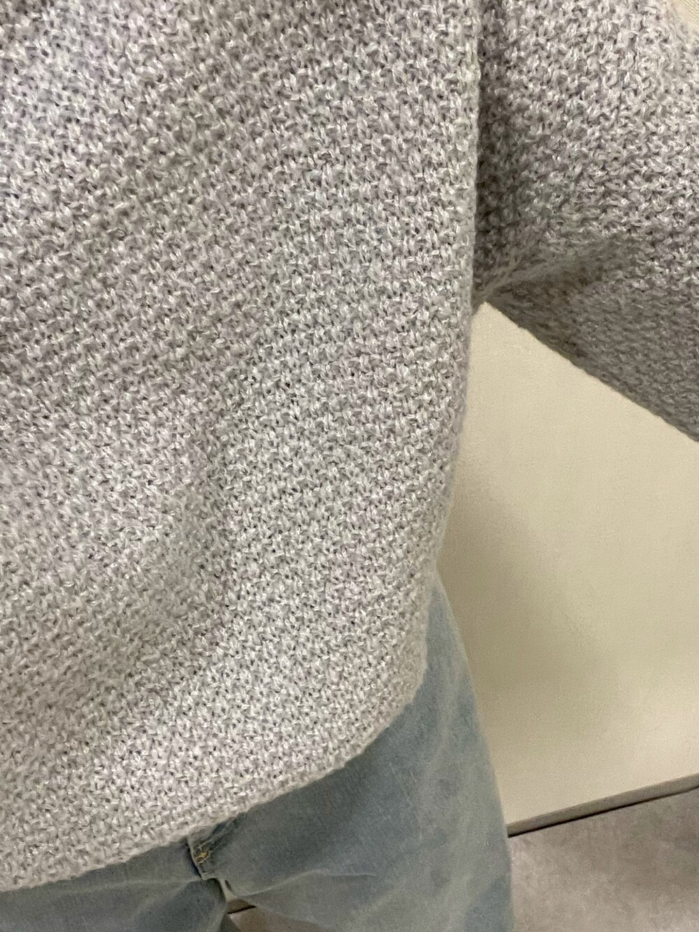 ブルー系のその他パンツ、グレー系のニット/セーターを着用したレディースの秋コーディネートの2枚目の写真