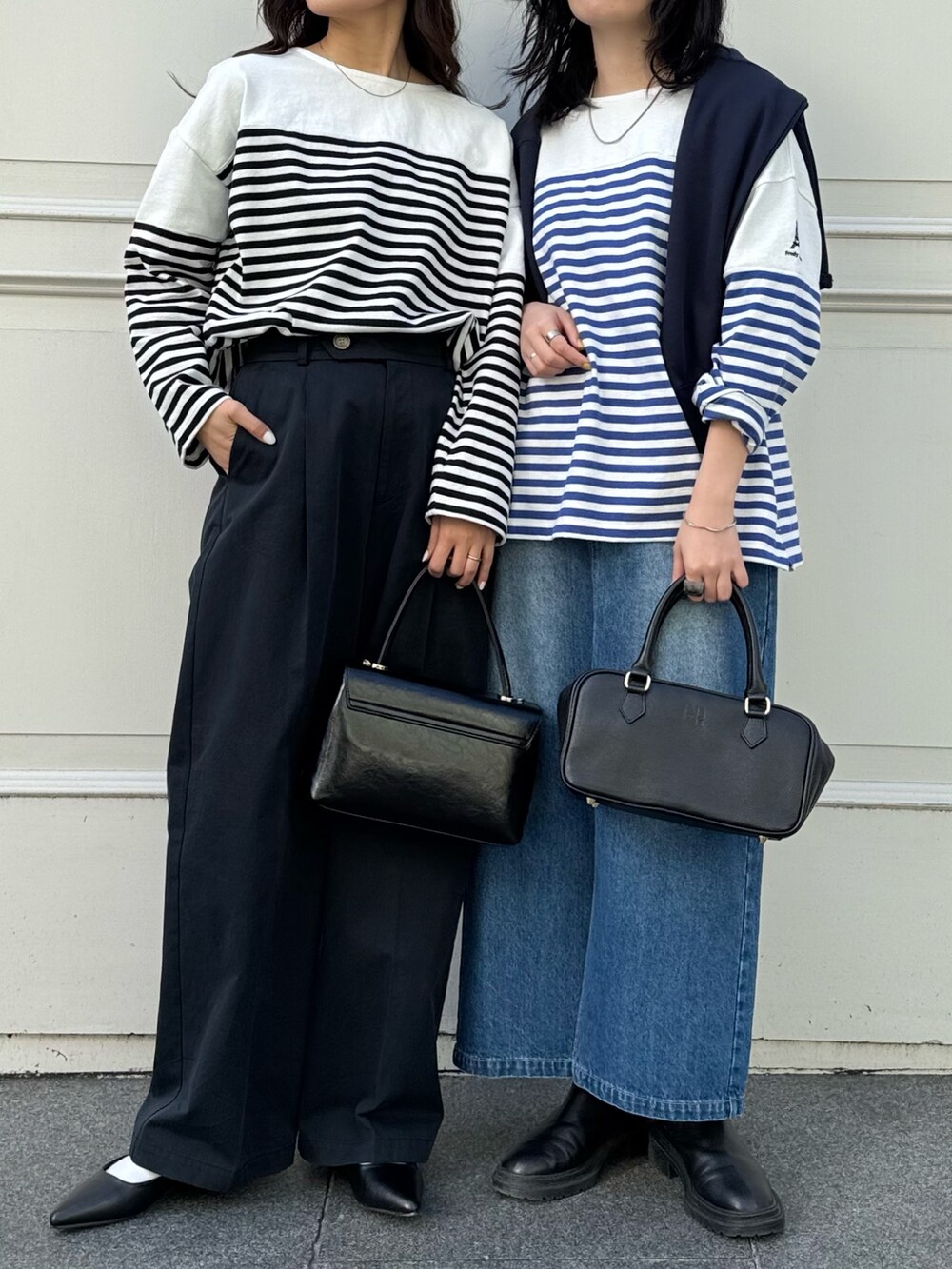 「春色、春めき満開コーデ、休日スタイル、ボーダー、デートコーデ、お出かけコーデ、大人カジュアル、おでかけコーデ、シンプルスタイル、デニムスカート、デニムコーデ、ワントーンコーデ、ブルーコーデ、低身長コーデ、FREDY&GLOSTER」｜「fredy emueのパネルボーダー刺繍プルオーバー（Tシャツ/カットソー、ブルー系）」を使った、スダサチカさん（骨格ナチュラル・レディース・155cm）の春コーディネートの6枚目の写真