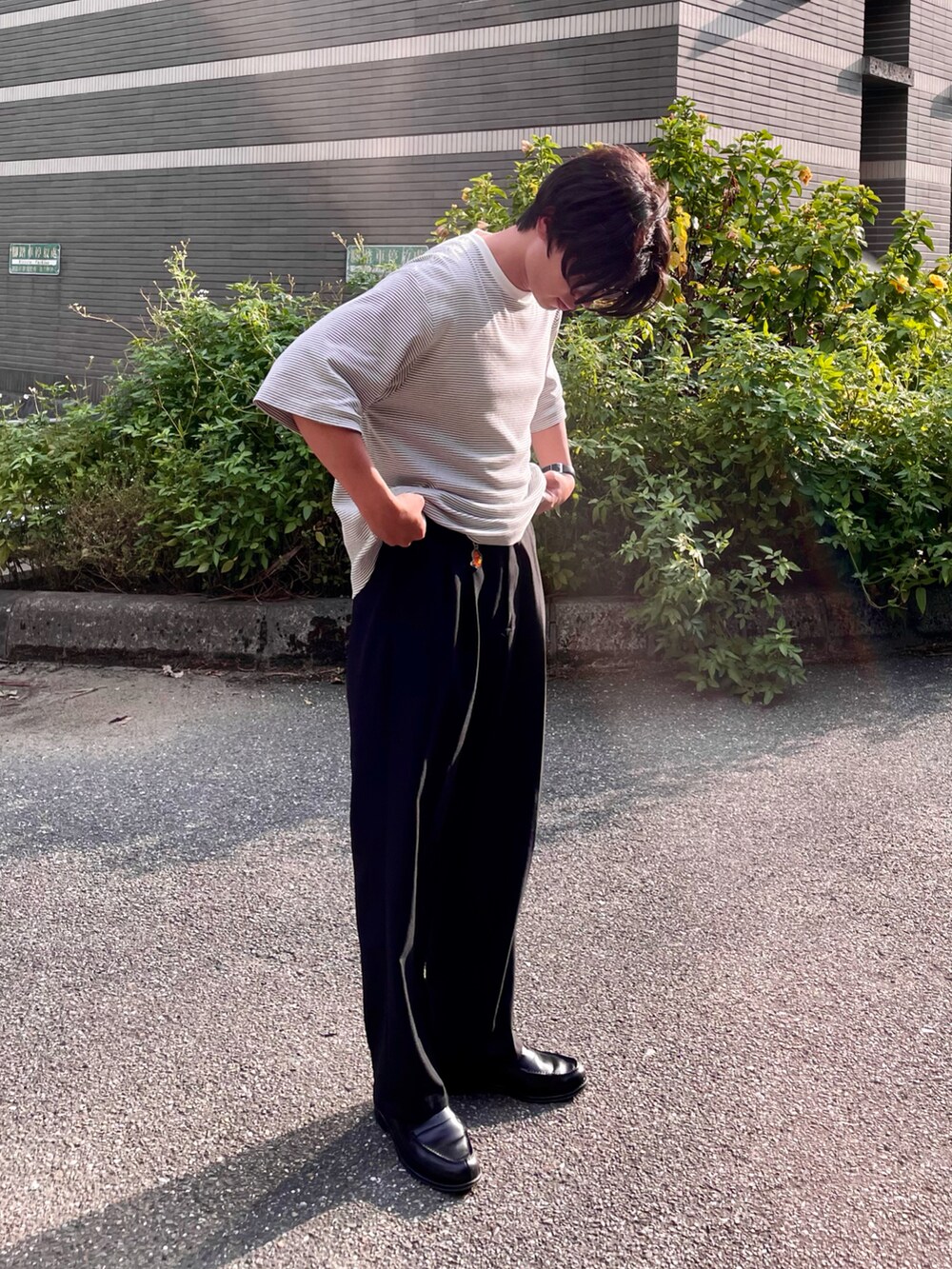 「POLYPLOID、ootd、Tシャツ、シンプル、今日のコーデ、夏コーデ、夏だ！Tシャツ着よう！、休日スタイル」｜「POLYPLOIDのPOLYPLOID / T Shirt #B (White × Black) / size(1) / ¥18,700（Tシャツ/カットソー、ホワイト系）」を使った、Kさん（メンズ・174cm）の夏コーディネートの4枚目の写真