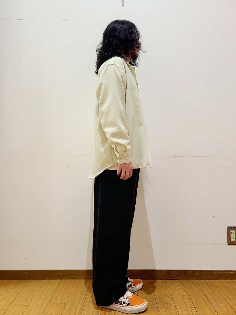 グリーン系のシャツ/ブラウス、ホワイト系のTシャツ/カットソー、ブラック系のその他パンツを着用したメンズの春コーディネートの2枚目の写真