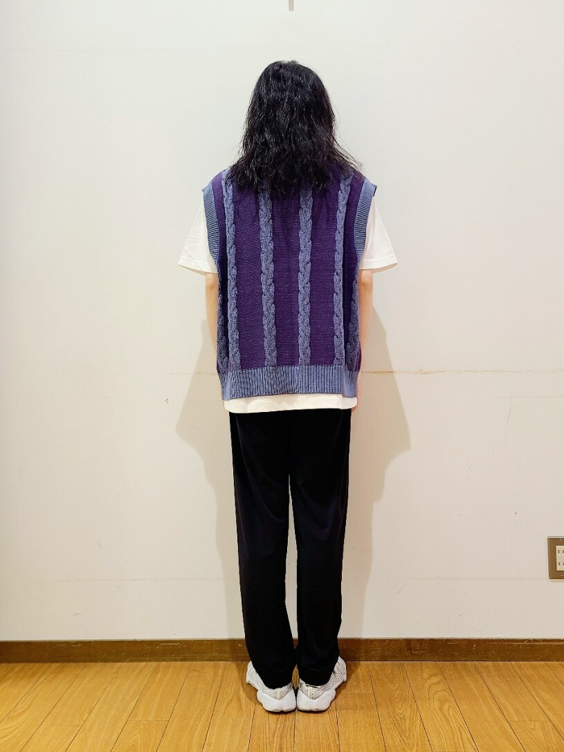 ホワイト系のTシャツ/カットソー、ブルー系のベスト、ブラック系のその他パンツを着用したメンズの夏コーディネートの3枚目の写真