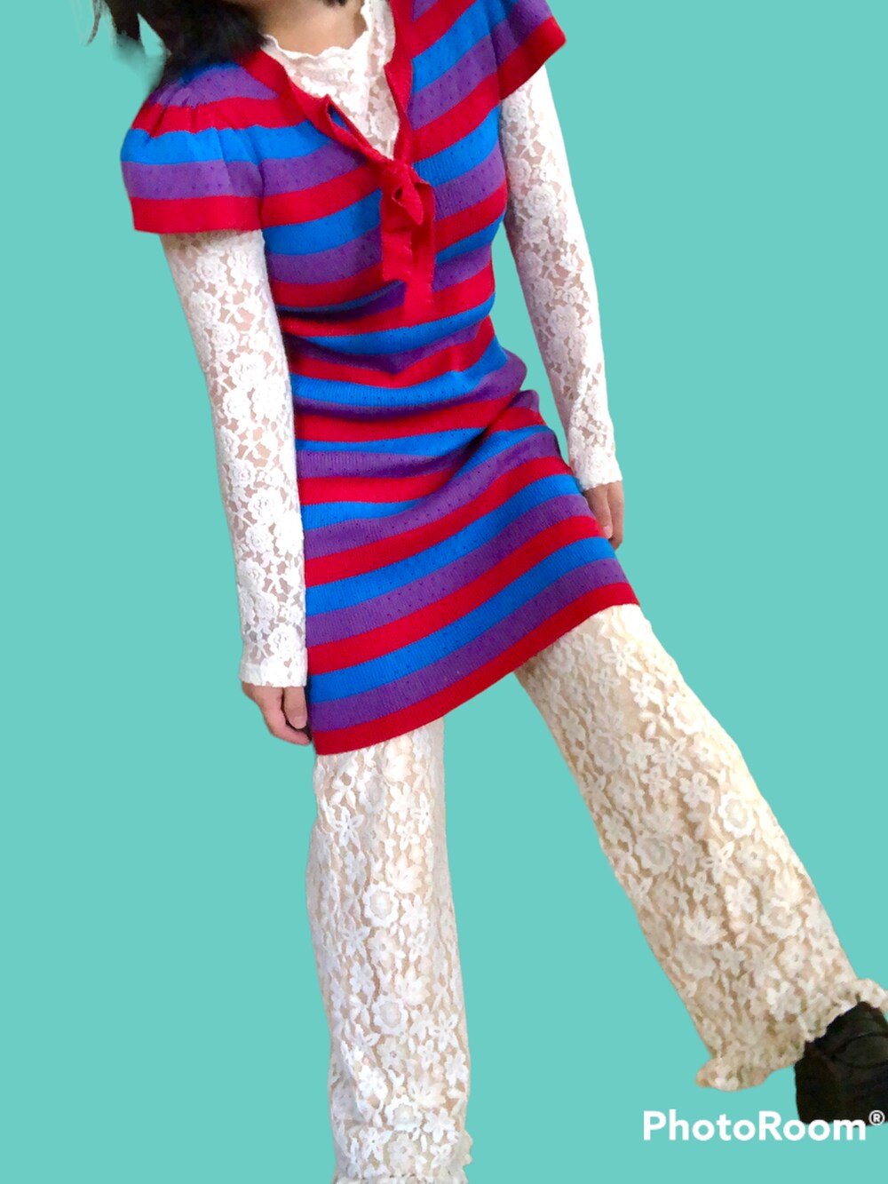 「ボーダーワンピース、秋コーデ、レース、カラーコーデ、韓国ファッション」｜「MARC JACOBSのアイテム（ワンピース、その他）」を使った、manachun0000さん（レディース・149cm）の秋コーディネートの2枚目の写真