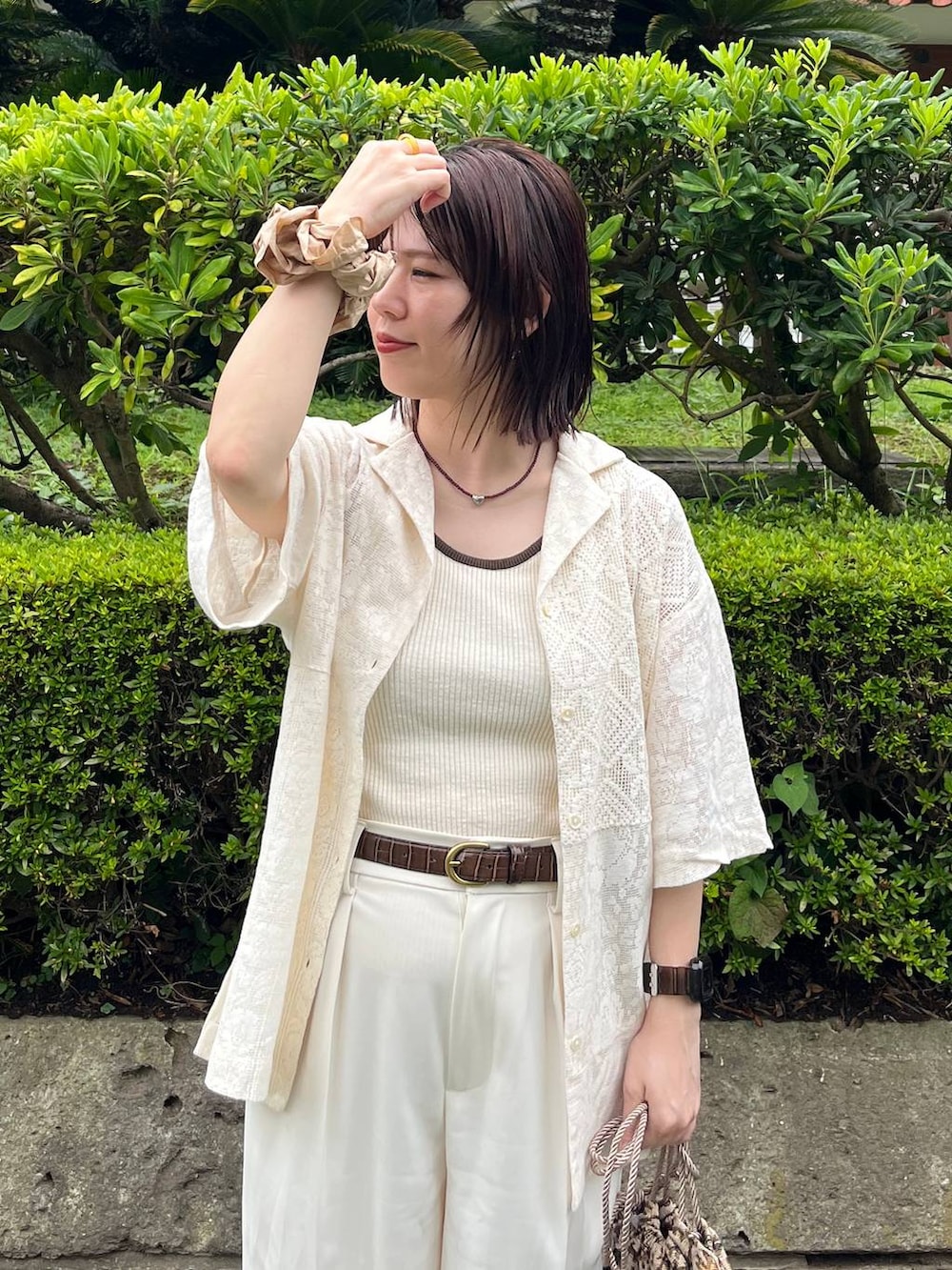 「低身長、ワントーン、着痩せ・細見え、ローリーズスタイル_LOWRYS FARM、カジュアル、LOWRYS FARM、大人カジュアル」｜「LOWRYS FARMのダブルタックワイドパンツ　128594（スラックス、ホワイト系）」を使った、miyusan☆さん（レディース・155cm）の夏コーディネートの2枚目の写真