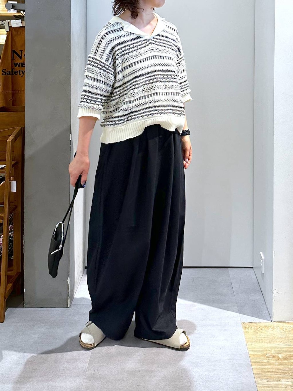 「Over40スタッフ、接触冷感、ニット、キャップ、ベーシック/シンプル、カジュアル、メンズライク、ママコーデ、楽ちんコーデ、春コーデ、クリップスタッフ_studio CLIP、ナチュラル、studio CLIP、50代前半です、おでかけ」｜「studio CLIPの【daily CLIP】odds ステッチCAP（キャップ、ブラック系）」を使った、さちち さん（レディース・156cm）の夏コーディネートの7枚目の写真