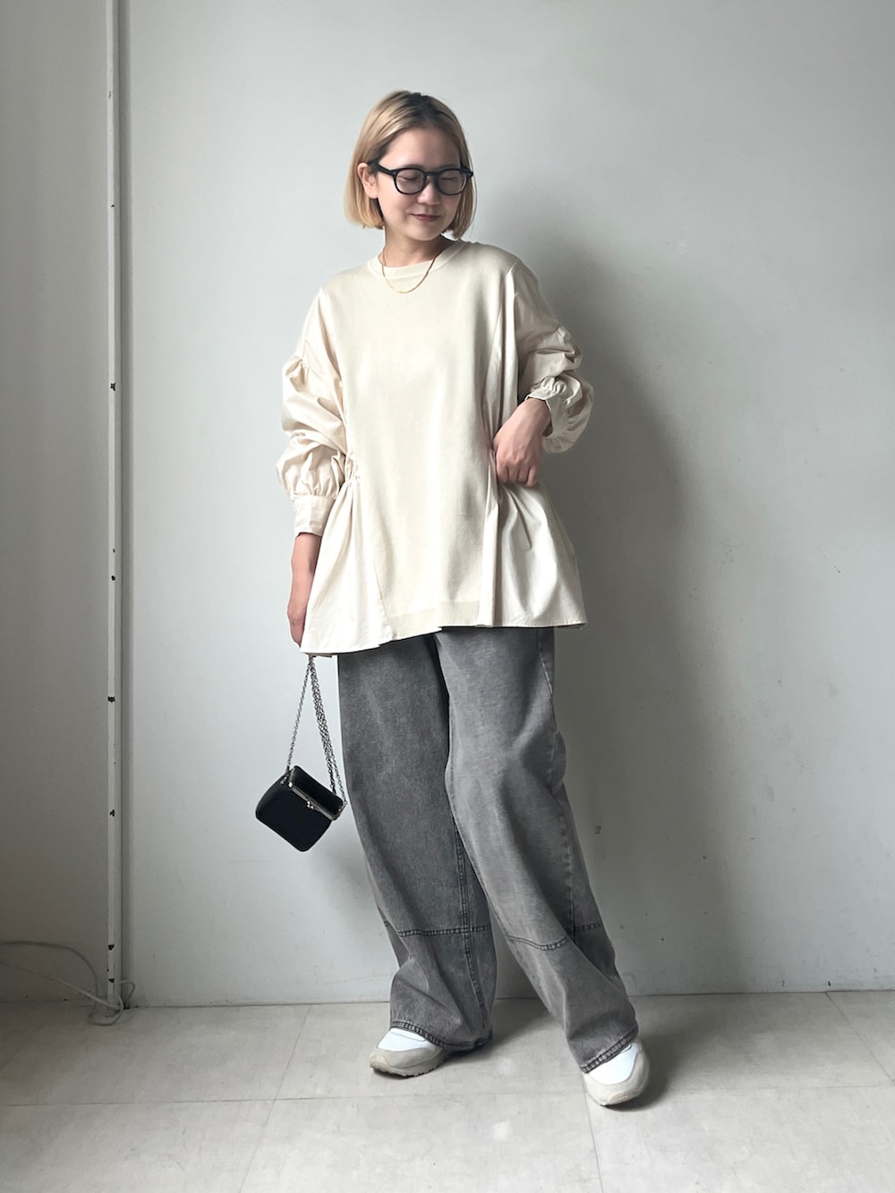 「Bou Jeloudのニット布帛ドッキングプルオーバー（Tシャツ/カットソー、ベージュ系）」を使った、TSUKIさん（レディース・153cm）の秋コーディネートの2枚目の写真