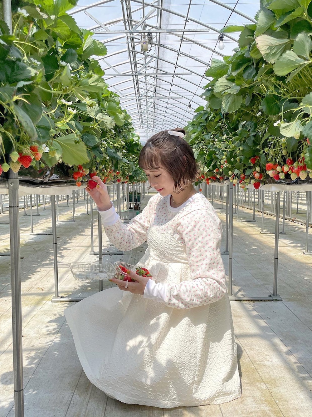 「春服、花柄、ワッフル、ワッフルクルーネックＴ、チュニック、マタニティコーデ、妊婦コーデ、妊娠8ヶ月、着回しコーデ、ボブ、ちょこび、春服コーデ、今日のコスメと服」｜「Alley by w closetの【Alley】プリントワッフルクルーネックロンT（Tシャツ/カットソー、ピンク系）」を使った、ちょこびさん（骨格ウェーブ・レディース・154cm）の春コーディネートの2枚目の写真
