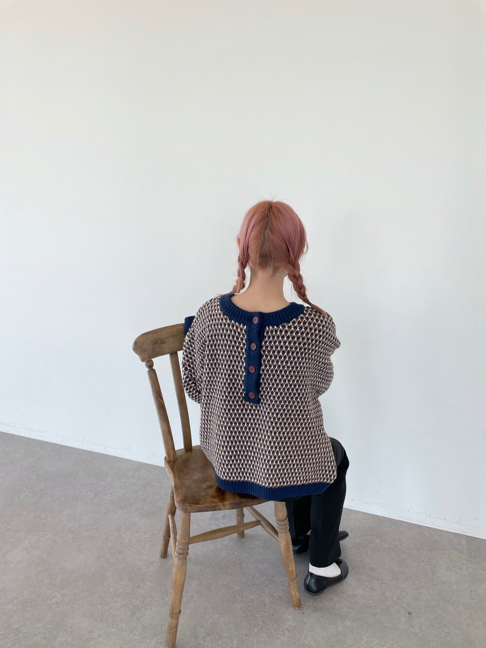 「秋コーデ、ゆったりコーデ、ジャガード、柄ニット、ニットコーデ、GUコーデ、低身長コーデ、休日スタイル、秋服、おでかけ、パンツスタイル、プチプラコーデ、プチプラ、低身長、韓国ファッション」｜「classicalelfの大人レトロが気分。2wayジャガード柄ニットトップス（ニット/セーター、ブルー系）」を使った、ちょこびさん（レディース・154cm）の秋コーディネートの3枚目の写真
