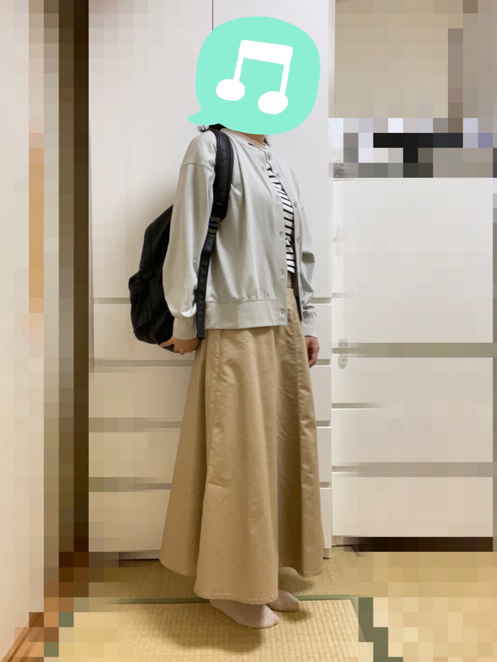 「プチプラ、室内でごめんなさい、習い事、UNIQLO、100コーデ達成!、いつもありがとうございます、ボーダー、シンプルコーデ、タックイン、白スニーカー、スニーカー、ロングスカート」|「HoneysのオーガニックボーダーT(Tシャツ/カットソー、ホワイト系)」を使った、むぅたさん(レディース・159cm)の夏コーディネートの2枚目の写真